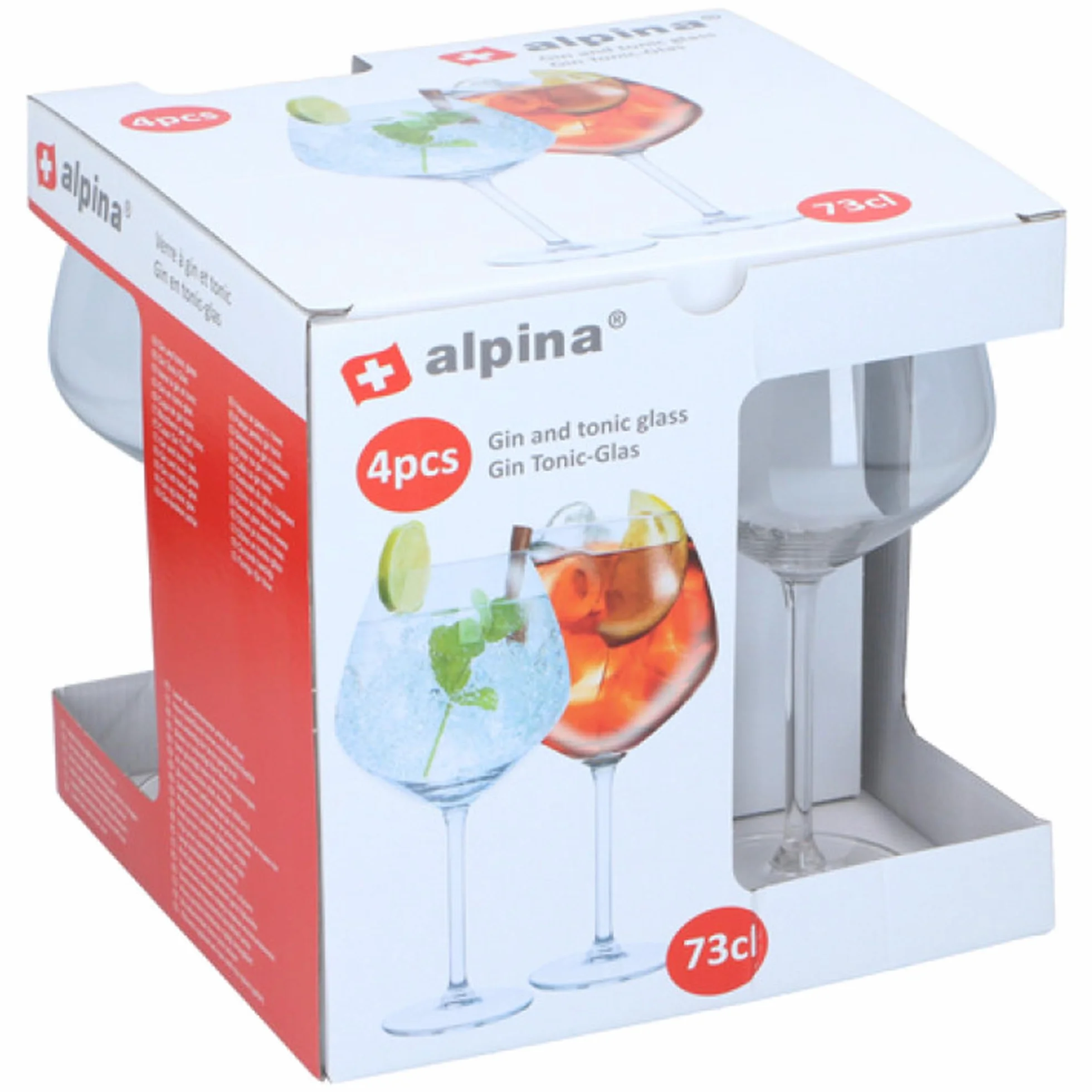 alpina Szklanki do ginu, duże, 730 ml, zestaw 4 kieliszków do ginu, w stylu Copa, koktajl, kieliszek do picia, prezent na imprezy, dom, naczynia barowe, pub, restauracja, wyroby szklane, 49630