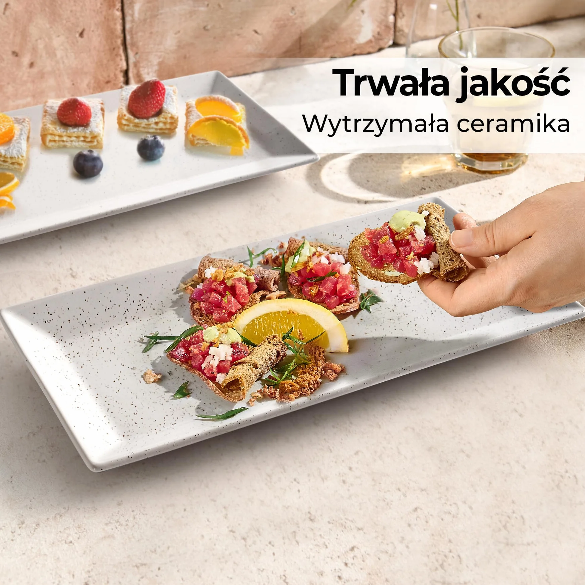 MIAMIO - Zestaw Ceramiki do Serwowania, 3 Duże Prostokątne Półmiski/Tace do Serwowania na Święto Dziękczynienia, Indyka i Boże Narodzenie - Tace bezpieczne w mikrofali (34.5 x 17 cm)