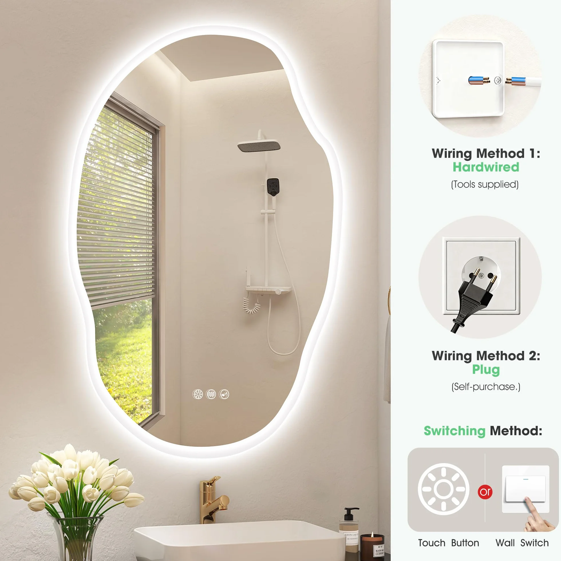Lustro łazienkowe z oświetleniem LED 600x900 mm Bluetooth IP44 ściemniane