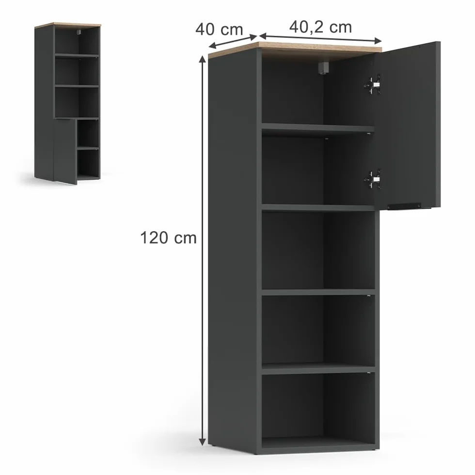 Vicco Szafka uniwersalna "Wido", Antracyt/Sonoma, 40.2 x 120 cm z drzwiami