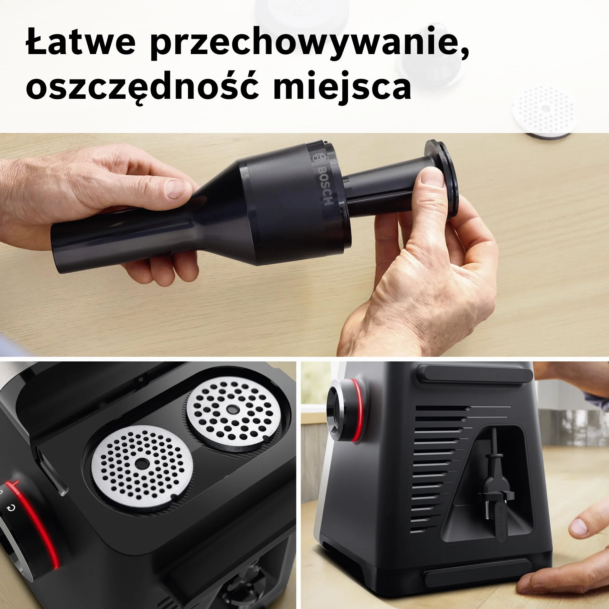 Bosch MultiPower Serie 8, maszynka do mielenia mięsa, moc blokowania silnika do 2500 W, młynek do mięsa, szatkownica, nasadka do kiełbas i kebbe, czarna, MFWS840M