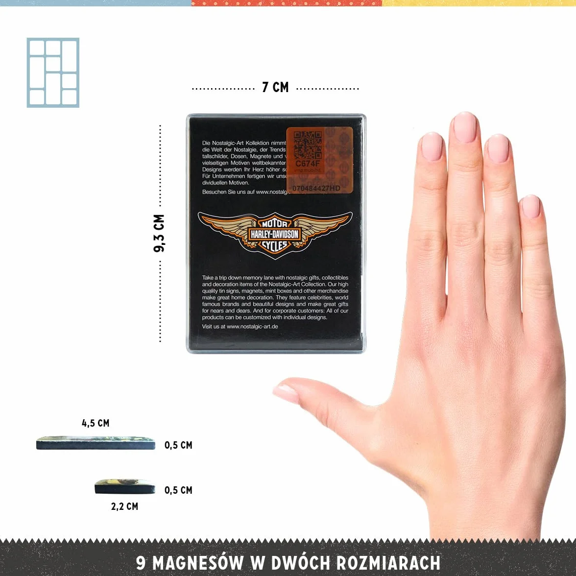 Nostalgic-Art Retro magnesy na lodówkę, 9 sztuk, Harley-Davidson – Bikes – Pomysł na prezent dla motocyklistów, Official License Product (OLP), zestaw magnesów, Styl vintage