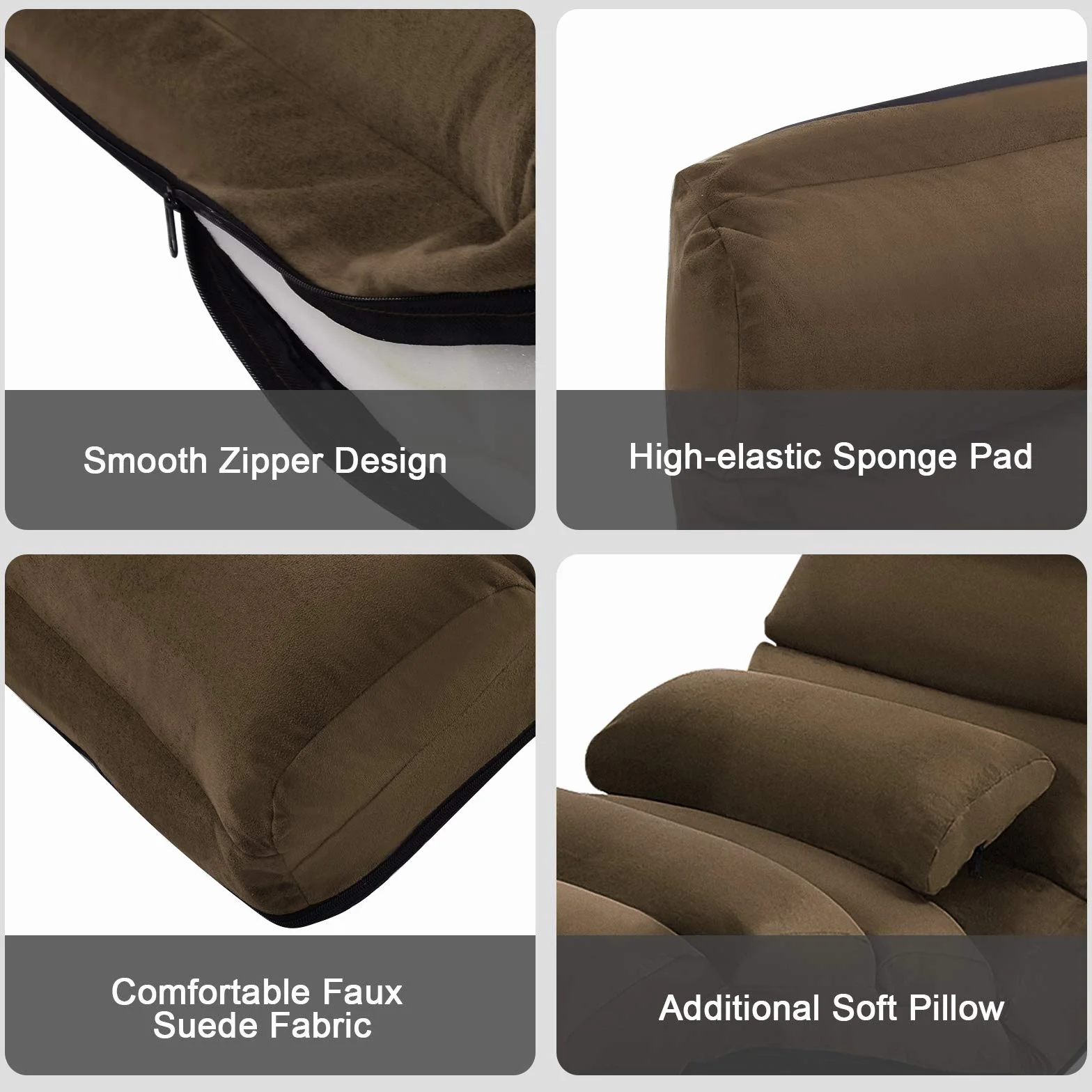 LIFEZEAL Sofa podłogowa składana, leżak bujany, regulowany w 5 pozycjach, krzesło podłogowe, fotel podłogowy z poduszkami, maksymalna nośność 105 kg (kawowa)