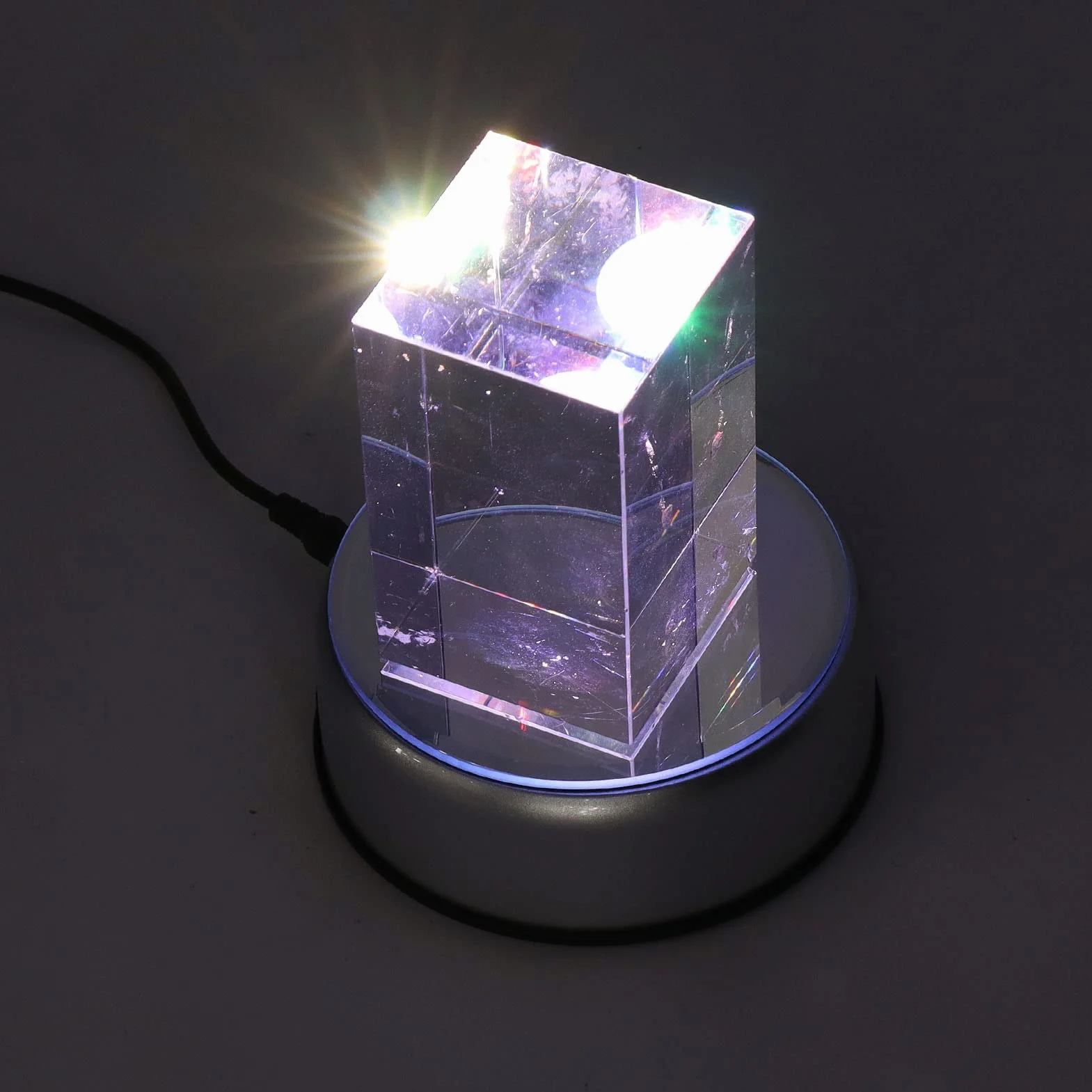 Obrotowa Podstawka LED Lampka Kolorowy Kryształowy Wyświetlacz, Obrotowa Podstawka Obrotowe Diody LED O 360° 80 Sekund Na Okrążenie Podstawa Wyświetlacza LED LED Do ładowania Przez USB Na Kubki Kryszt