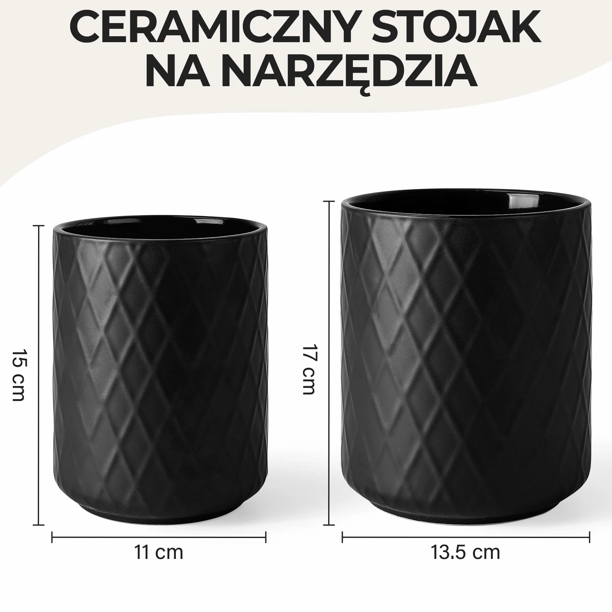 MIAMIO – Pojemnik na Przybory Kuchenne Ceramiczny / Zestaw Organizatorów Kuchennych, Dekoracja Wiejska do Organizacji Blatu i Przechowywania Sztućców, Łyżek Kuchennych (Czarny)