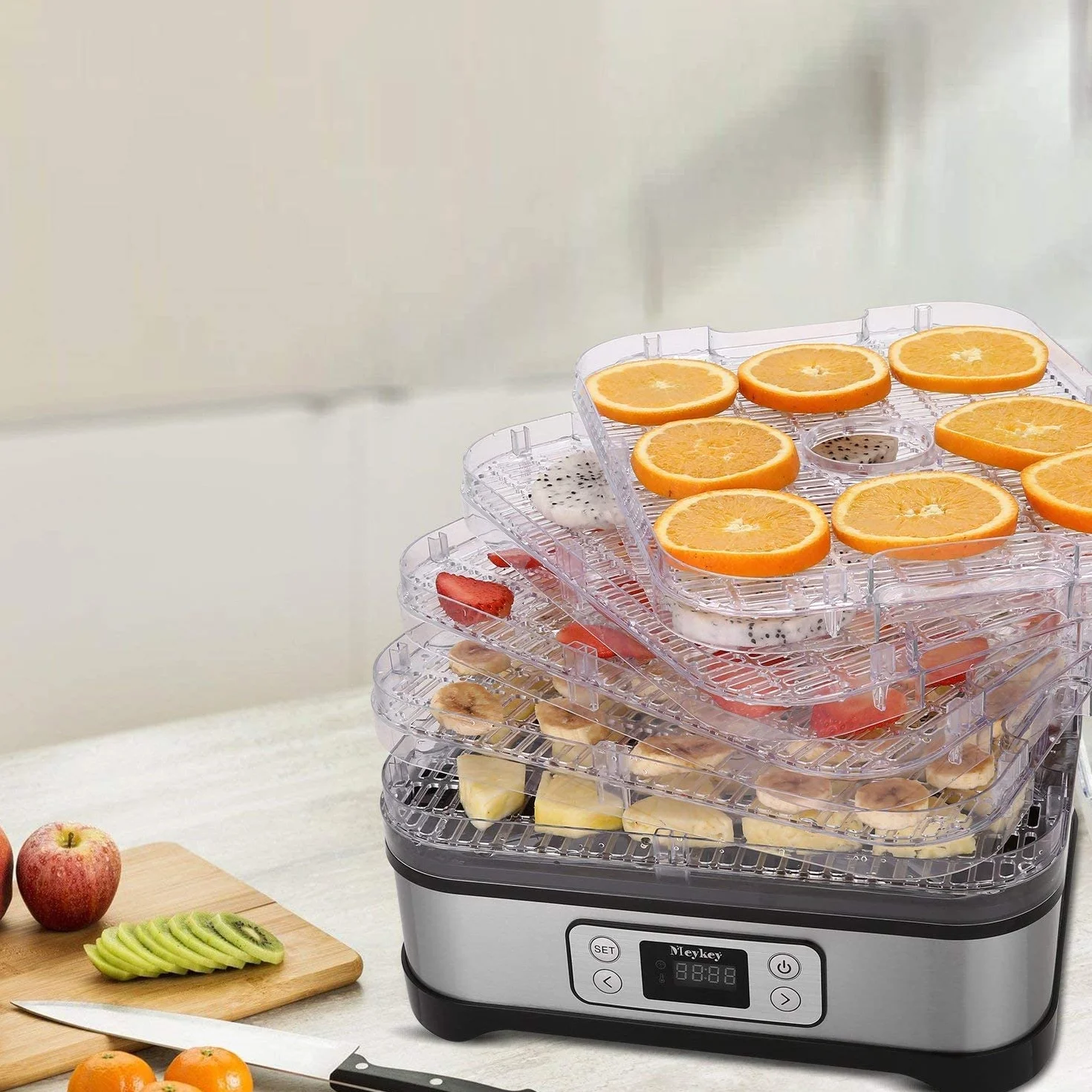 COOCHEER 8 tacek, dehydrator warzyw owocowych z timerem i regulacją temperatury, wyświetlacz LED, 400 W