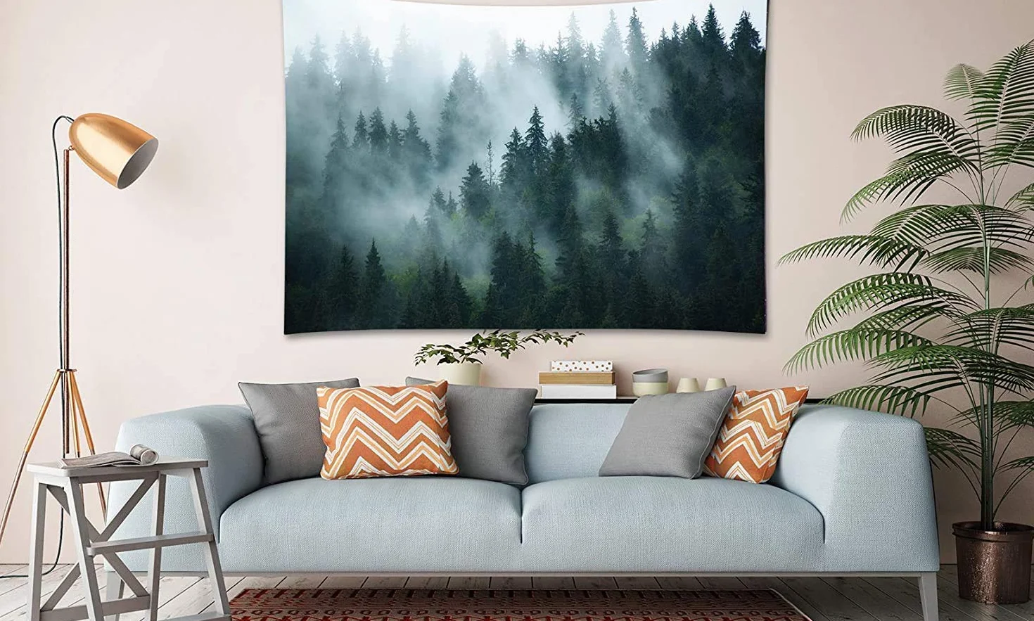 YISURE Misty Gobelin leśny, Gobelin ści enny Mgliste Drzewo, Duży Gobelin Natura Sosna Las Sztuka ścienna do sypialni Salon, 91"W x 71"L