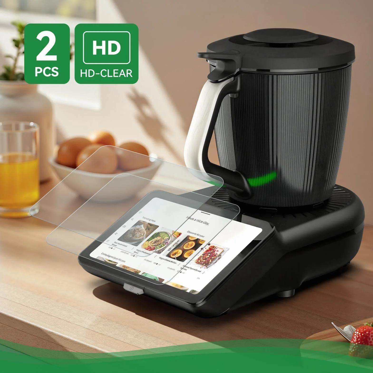 2 Sztuki Ochrona Ekranu do Vorwerk Thermomix TM7, Szkło Hartowane 9H, ultraprzezroczysta folia ochronna na wyświetlacz folia TM7 akcesoria, Anty-Zarysowanie, Łatwy Montaż z Narzędziami