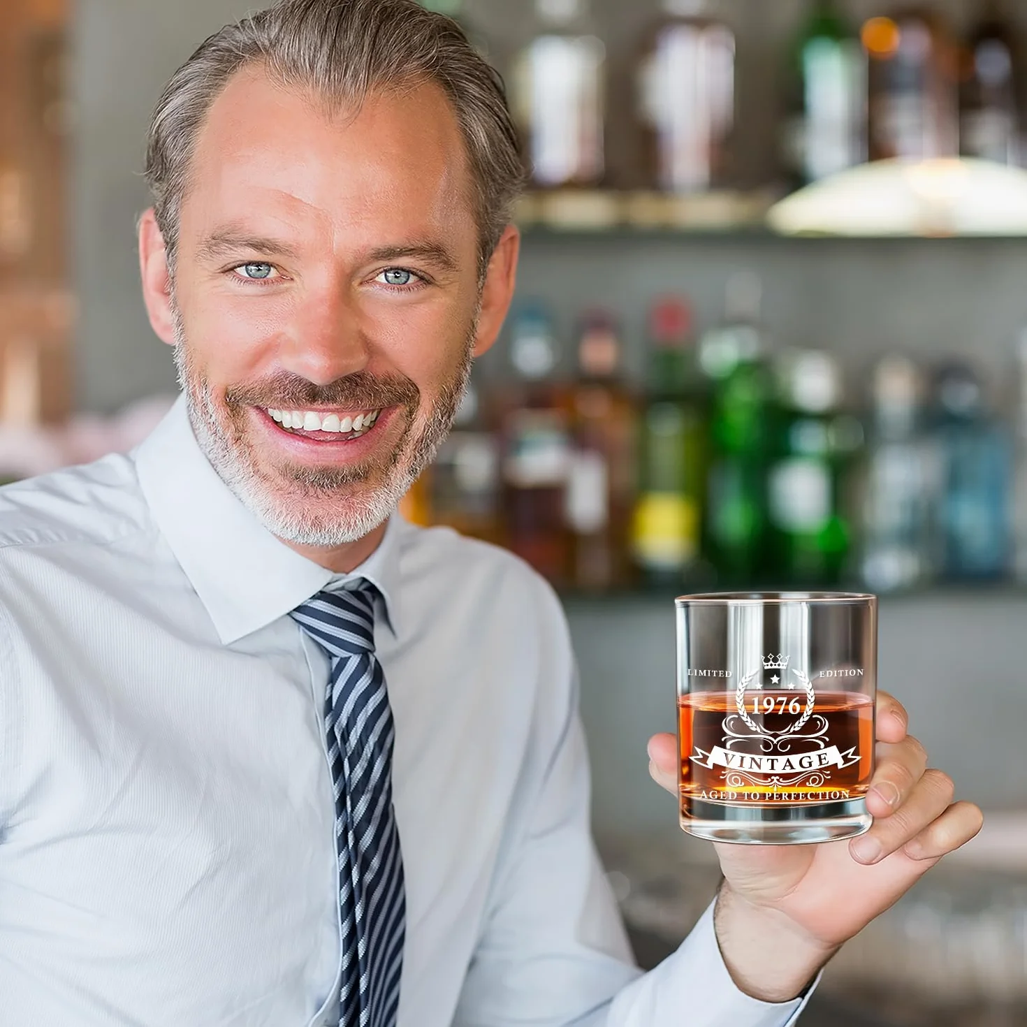 LIGHTEN LIFE Prezenty na 50. urodziny dla mężczyzn 340 ml, szklanka do whisky z 1976 roku w cennym drewnianym pudełku, szklanka burbonowa na 50. urodziny dla taty w wieku 50 lat, męża, przyjaciela