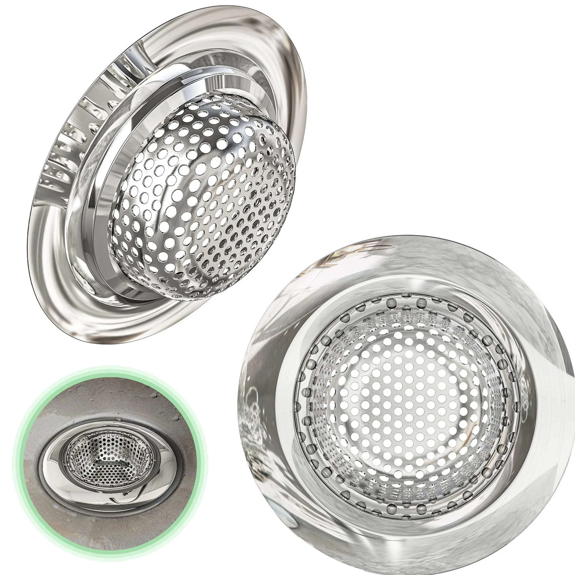 Filtr do zlewu 17g, zestaw 2 sztuk, do wszystkich odpływów, kratka zlewozmywakowa, kratka do zlewu, kratka do wanny, łańcuch do włosów 7 cm, kratka umywalka, zatyczka prysznicowa
