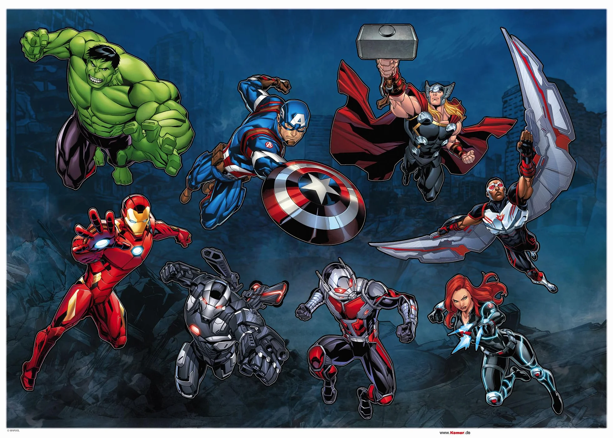 Marvel Tatuaż ścienny - Avengers Crew - rozmiar 50 x 70 cm - pokój dziecięcy, naklejka ścienna, naklejka na ścianę