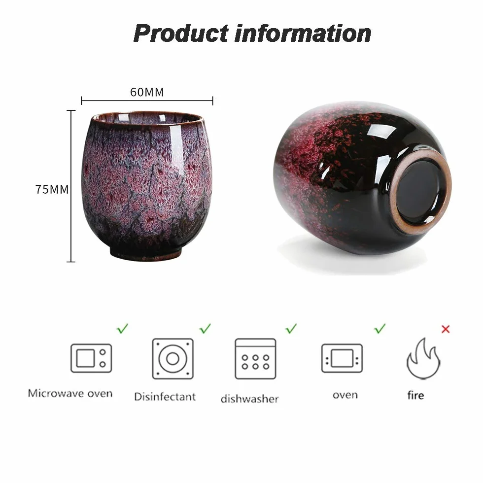Japoński kubek do herbaty, zestaw ceramicznych filiżanek do herbaty, zestaw 4 ręcznie robionych filiżanek, wielokolorowe, emaliowane flambed, prezenty