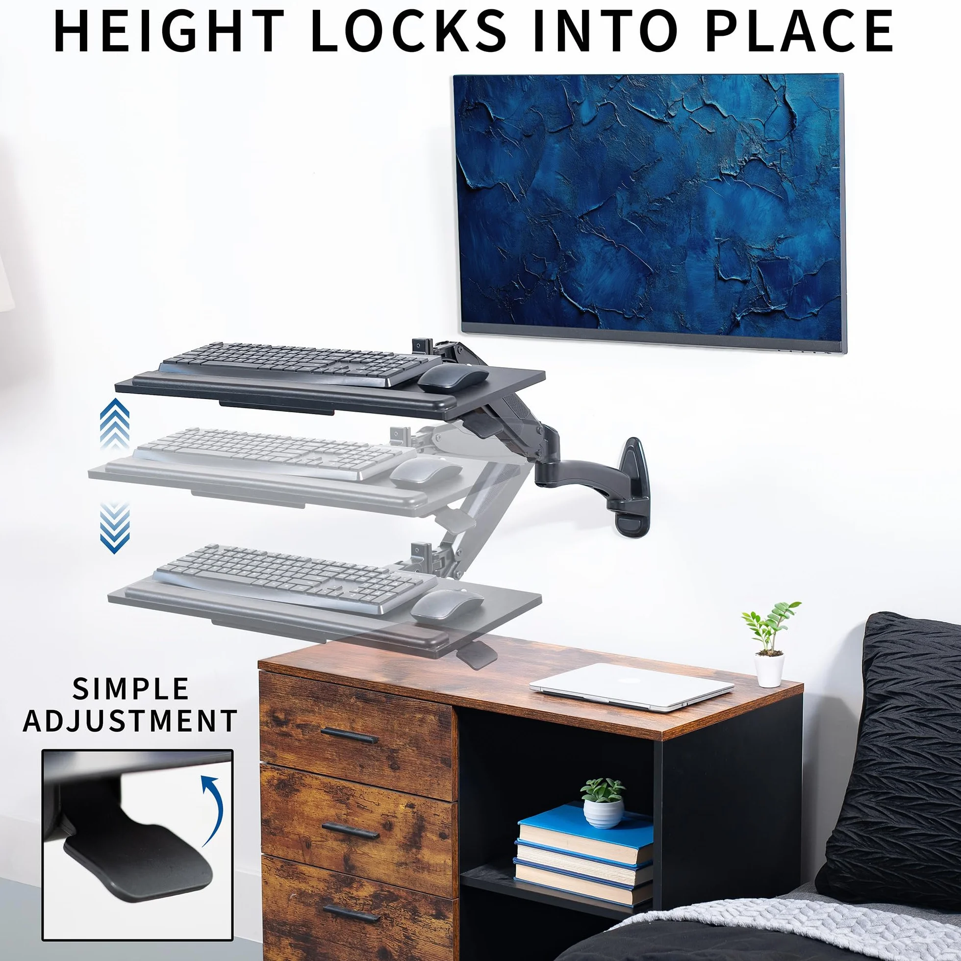 VIVO Sit-Stand 61 cm pneumatyczna sprężynowa klawiatura i taca na mysz uchwyt ścienny, platforma do pisania z regulacją wysokości przeciwwagi, ergonomiczne nachylenie, czarna, MOUNT-KB35B