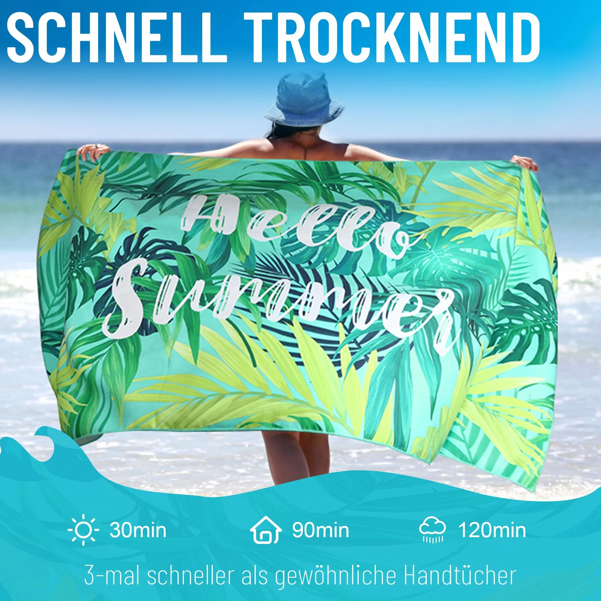 Ręcznik plażowy z mikrofibry 90x180cm, kompaktowy, szybkoschnący, odporny na piasek