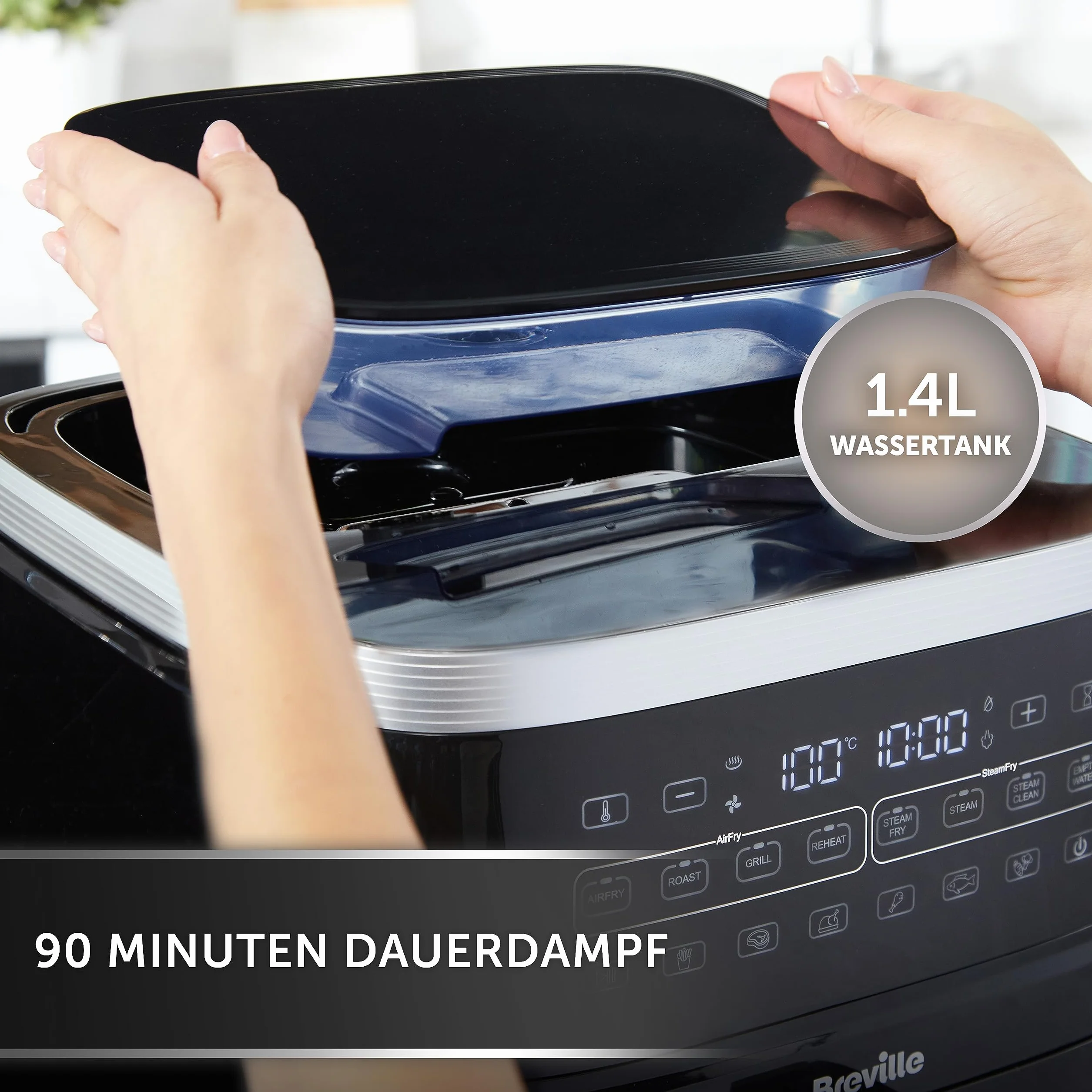 Breville Halo Frytkownica bez oleju parowego, cyfrowa frytkownica bezolejowa, 7 l z technologią SteamFry 1700 W, czarna [VDF133X], wtyczka UE