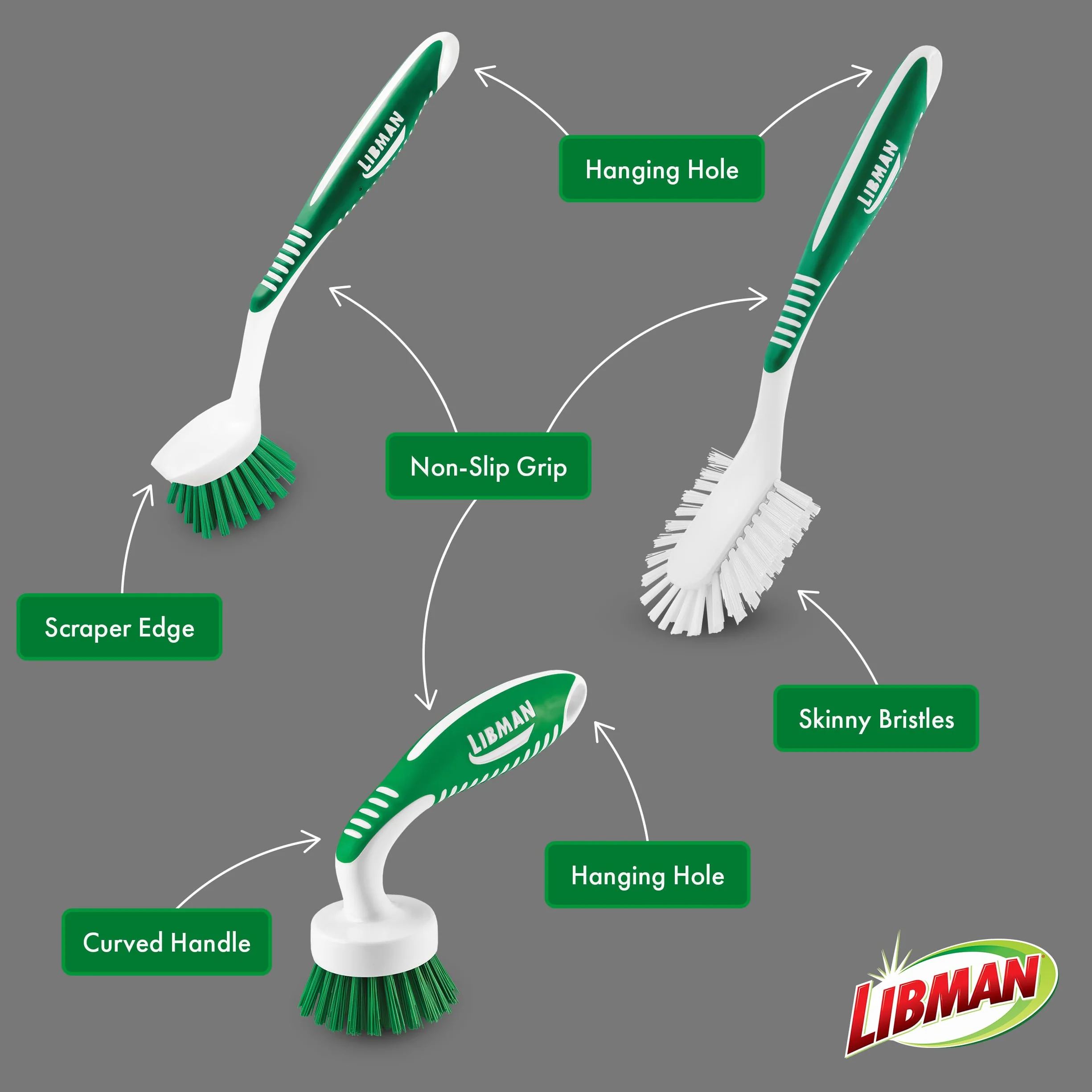 Libman Szczotka kuchenna, plastikowe włókna PET z recyklingu, zielona i biała