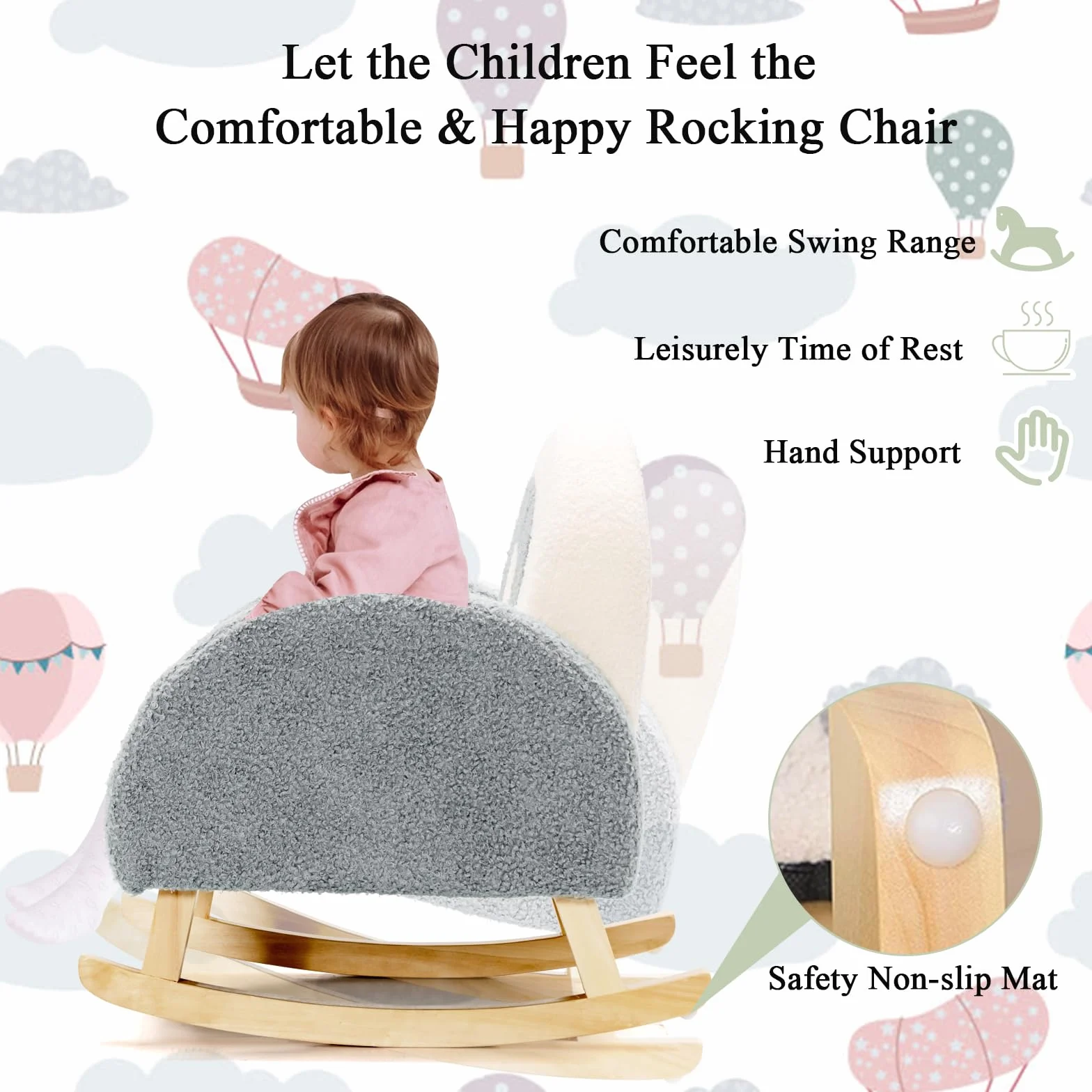 LIFEZEAL Fotel dziecięcy, sofa dla małych dzieci, mini sofa dla dziewczynek i chłopców, fotel bujany z aksamitnego materiału i nóg z litego drewna, krzesło do pokoju dziecięcego (szary)