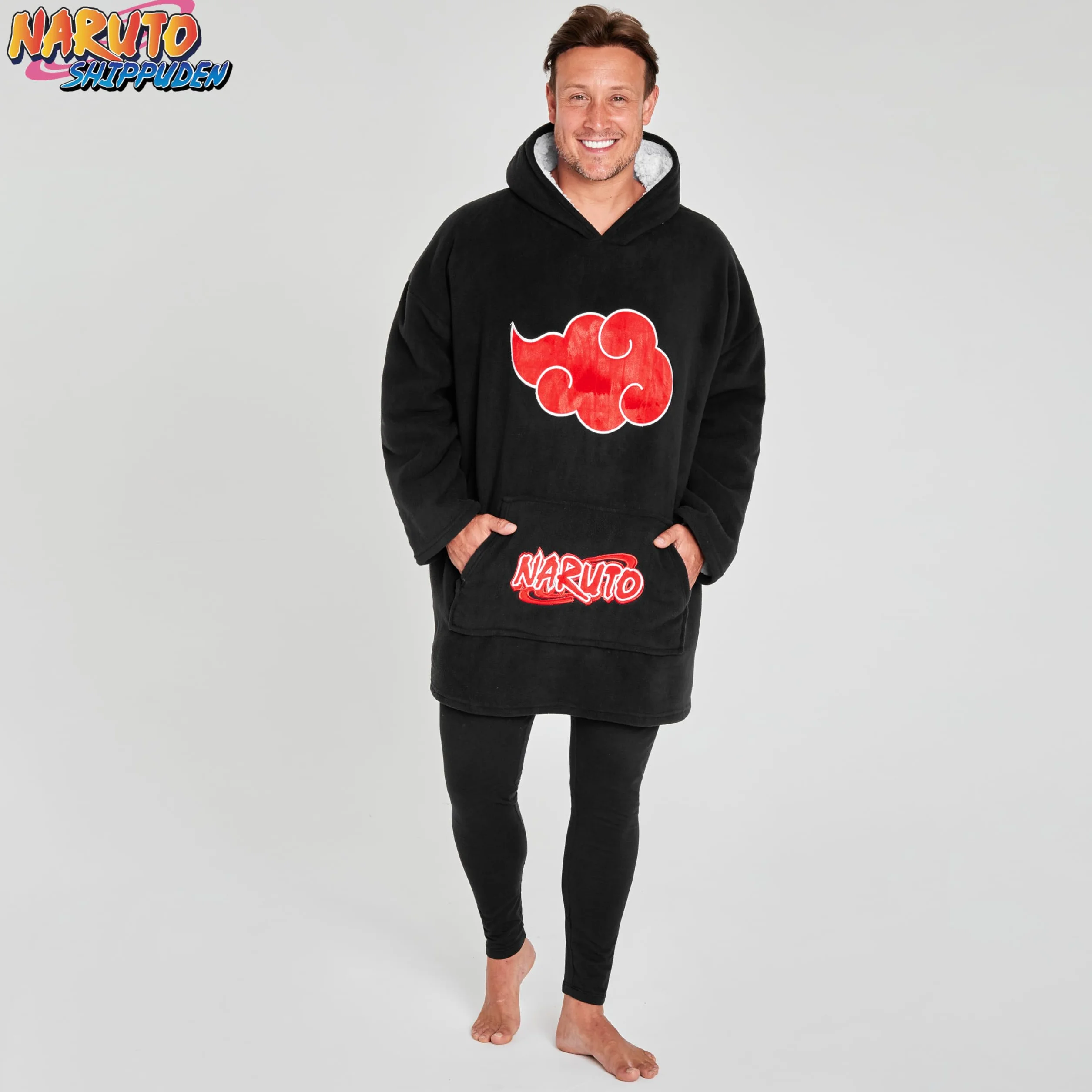 Naruto Koc z kapturem dla mężczyzn i nastolatków - przytulna polarowa bluza z kapturem oversize, jeden rozmiar, z podszewką sherpa, prezenty anime dla mężczyzn