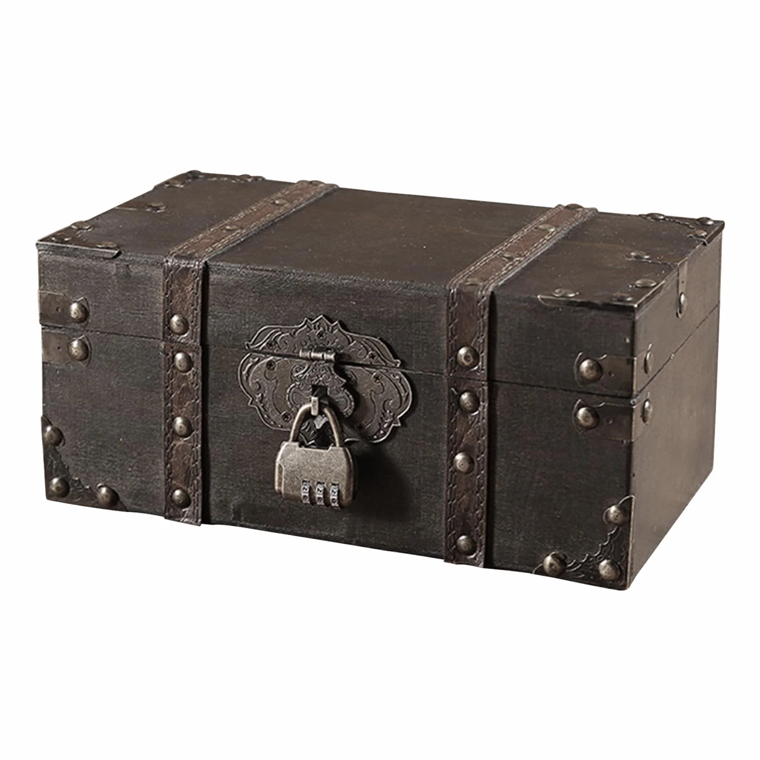 Drewniana skrzynia na skarby w stylu vintage, mała, 26 x 15 x 11,5 cm, skrzynia skarbów z zamkiem, mała skrzynia na skarby pirackie, do przechowywania i dekoracji, drewniana skrzynia skarbów