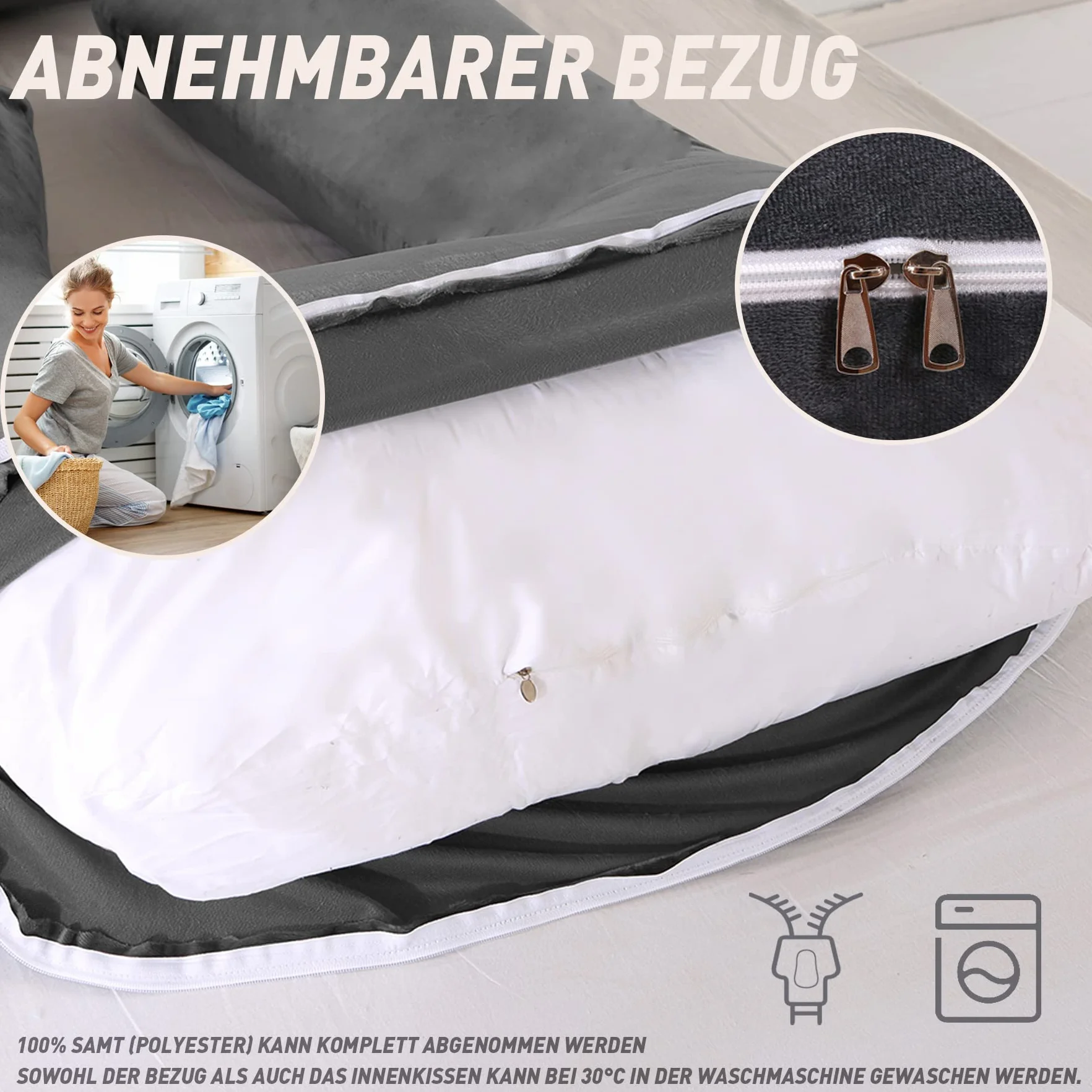 CALIYO Poduszka ciążowa w kształcie litery J, poduszka do karmienia XXL, poduszka do spania na boku z poszewką, poduszka Pregnancy Pillow i komfortowa poduszka dla dorosłych, wyściółka z bawełny