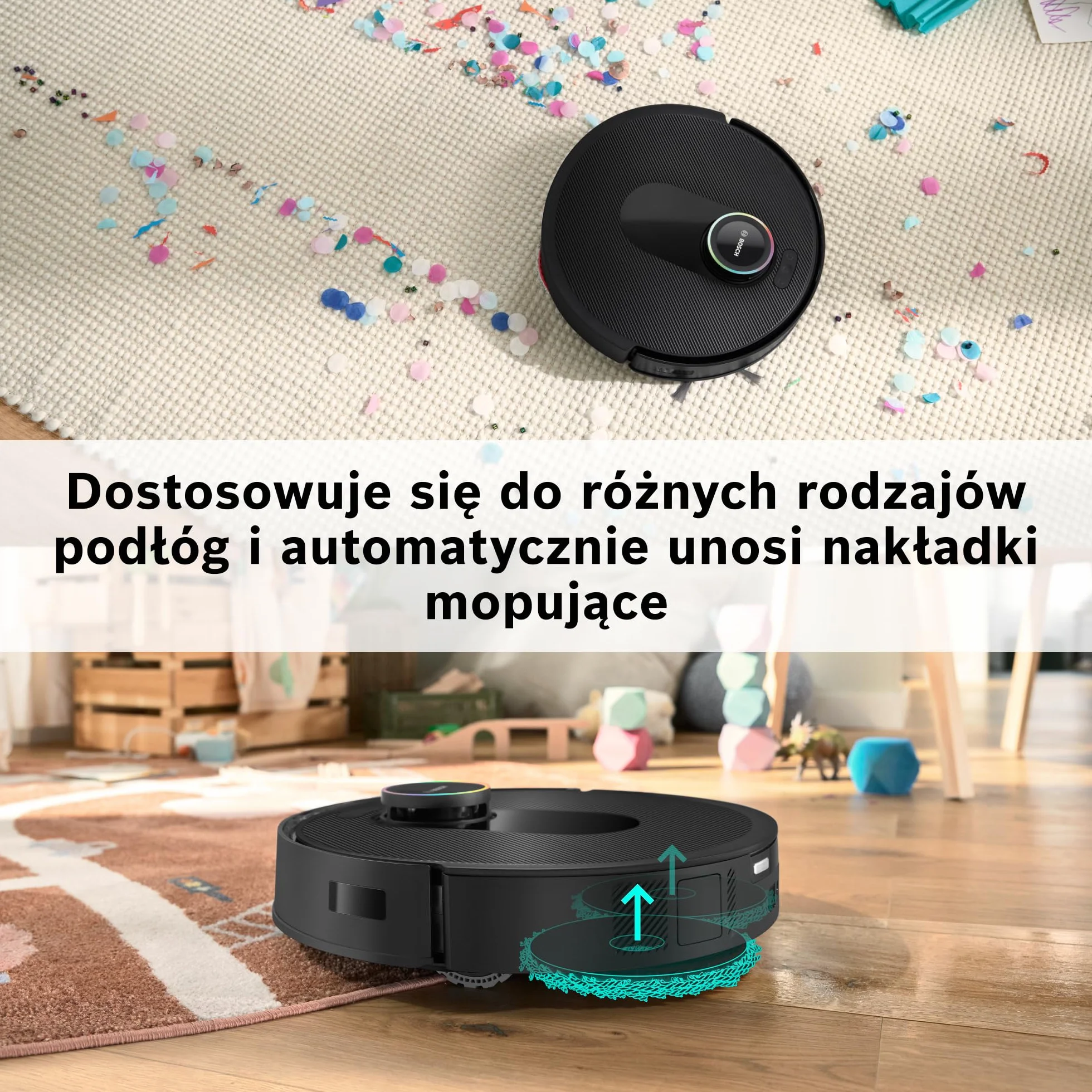 Bosch Spotless Max Cam Robot sprzątający, moc ssania 11000Pa, stacja czyszcząca, Smart Vision, Home Connect, czarny