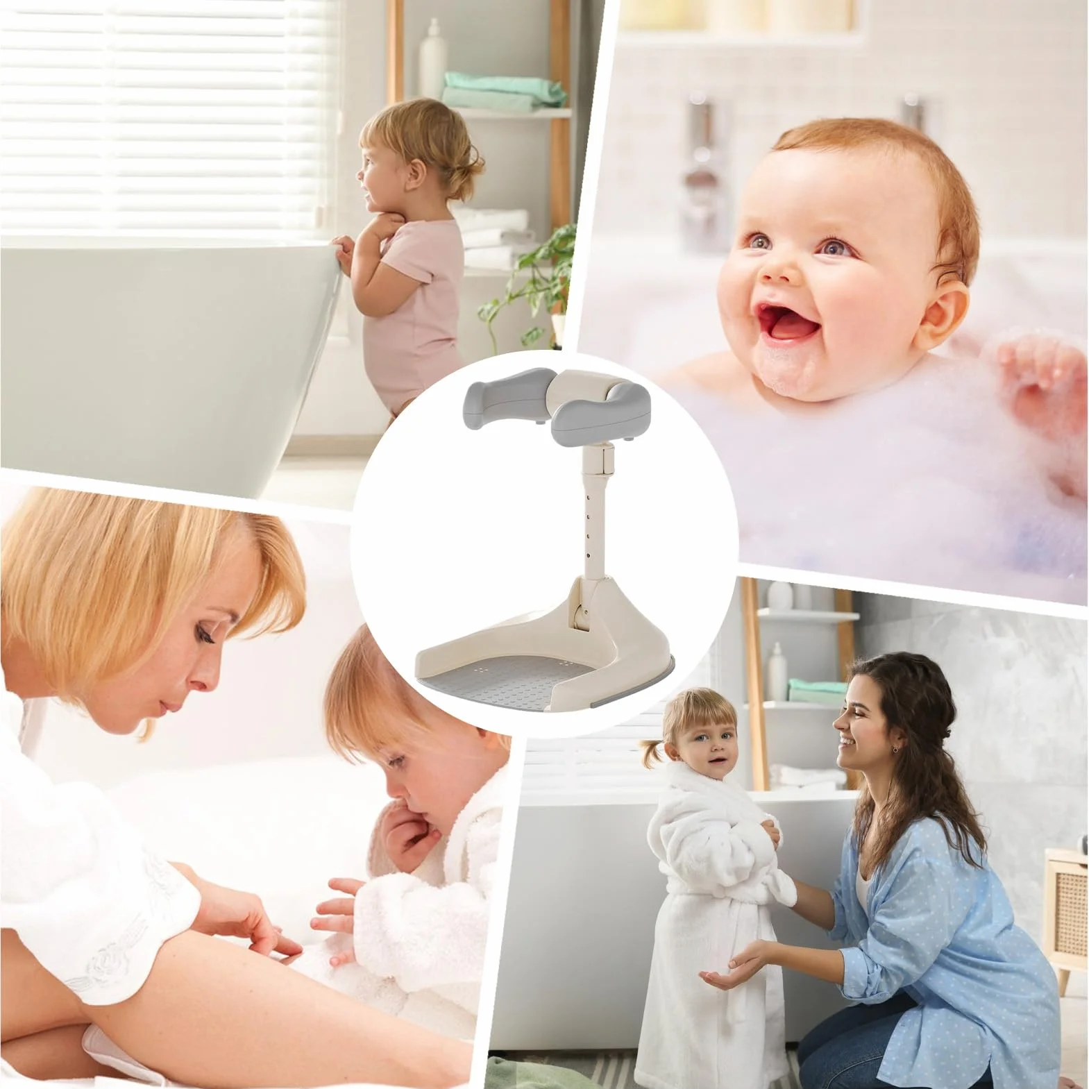 Adjustable Shower Stand, Adjustable Height Bath Standing Support, 15.35x13.19x17.32 inches Foldable Portable Bathing Device, Wash Seat for Kids, Boys & Girls