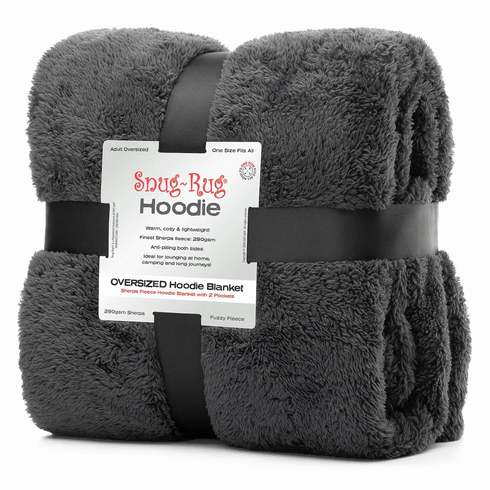 Snug Rug Szara kocobluza z kapturem, koc z rękawami, sztuczny kożuszek, dla dorosłych, sweter z kapturem, miękki, wygodny, bardzo duży koc z rękawami