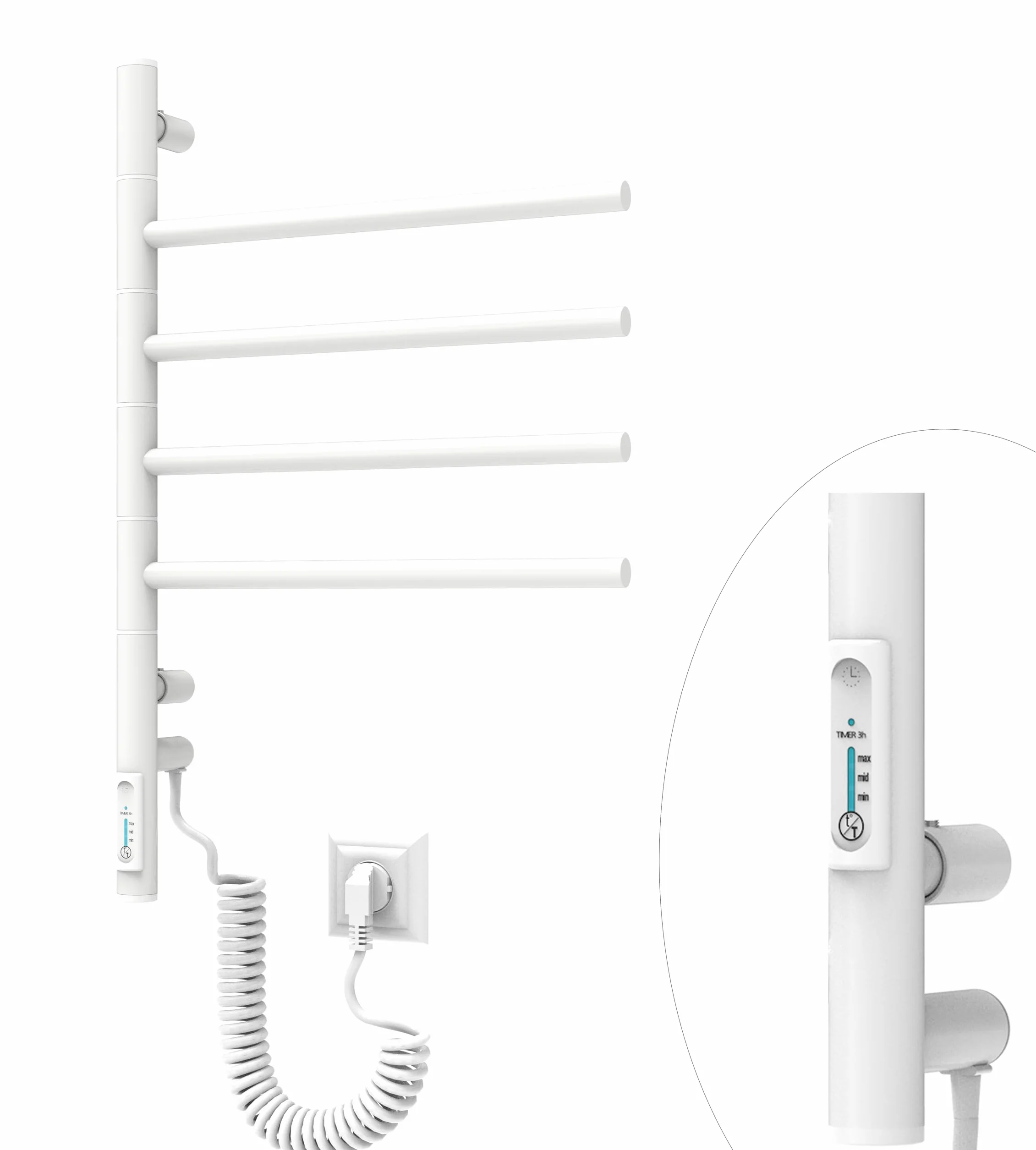 ELNA® Grzejnik łazienkowy elektryczny biały połysk RAL 9003 62x40 cm, 57W – Suszarka na ręczniki ze stali nierdzewnej 304 z timerem i termostatem, IP44 – 4 ramion obrotowych 180°, montaż na ścianie