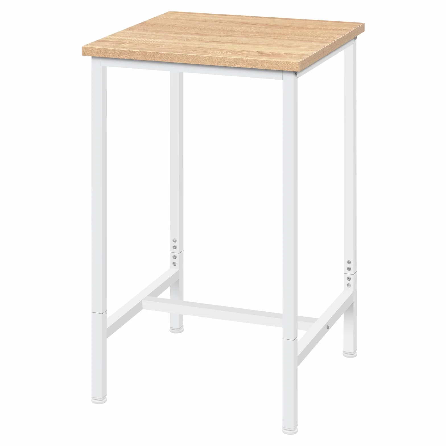 WOLTU Mały stół barowy 60 x 100 x 60 cm, prostokątny stolik stojący zajmujący mało miejsca, stół wysoki z metalu i drewna, do baru, kuchni, salonu, biały + jasny dąb, BT34hei