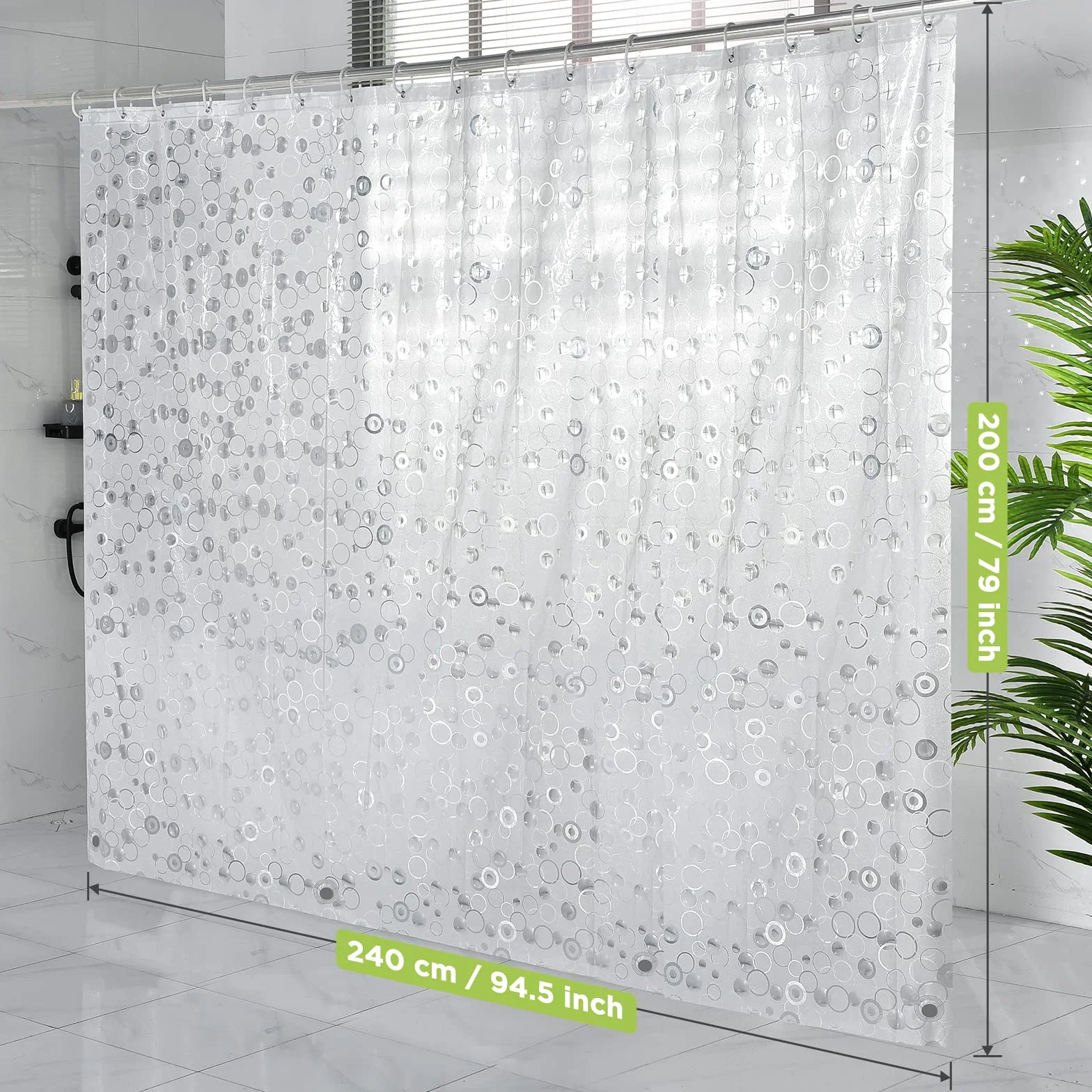 OTraki Zasłona prysznicowa 240 x 200 cm, półprzezroczysta, wodoodporna, odporna na pleśń, 0,18 mm, gruba, matowa, łazienkowa z 16 haczykami do wanny Shower Curtain