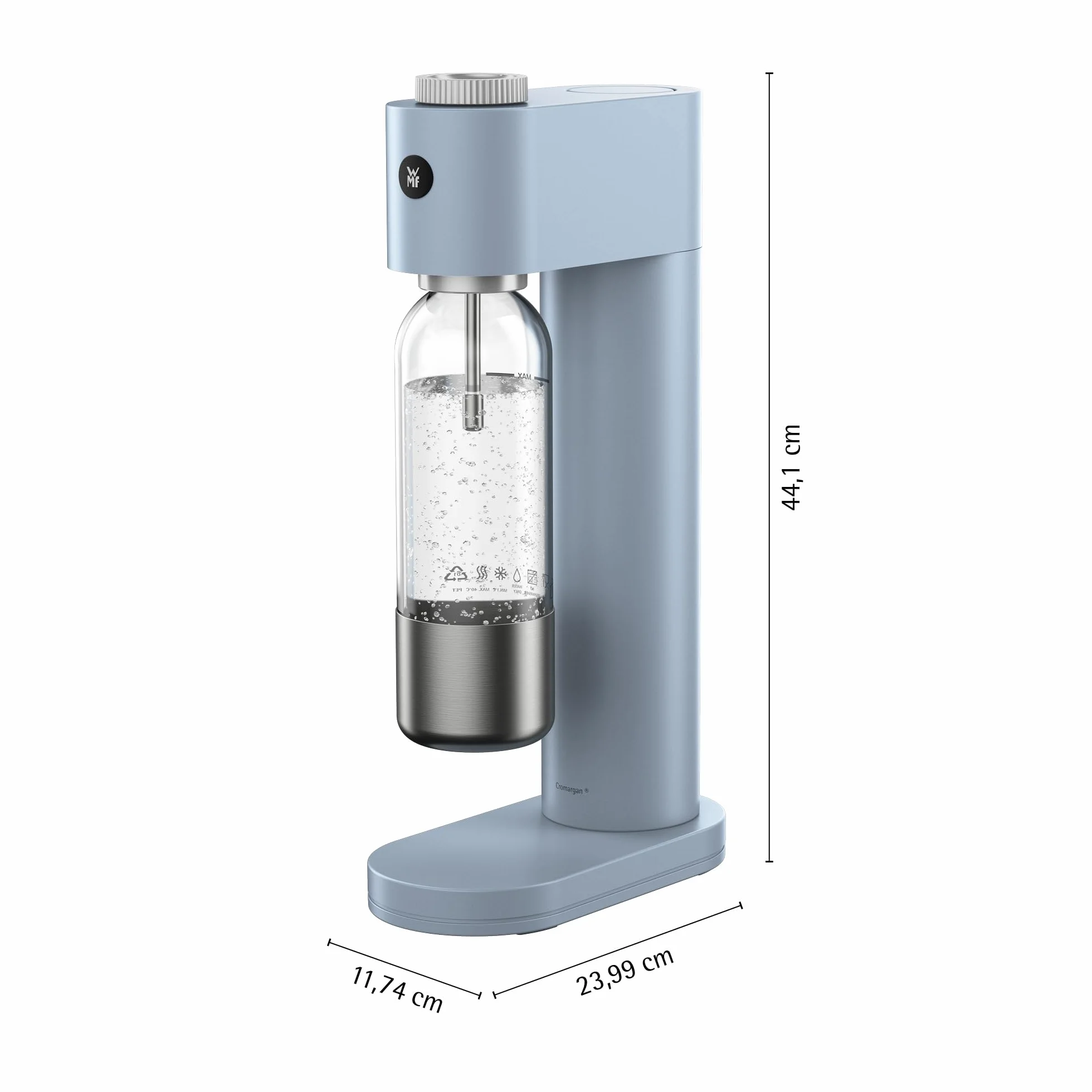 WMF Element One saturator do wody – w pełni automatyczna maszyna do saturowania ze stali nierdzewnej z 3 poziomami regulacji, oszczędzająca miejsce konstrukcja, elegancki ekspres do napojów gazowanych