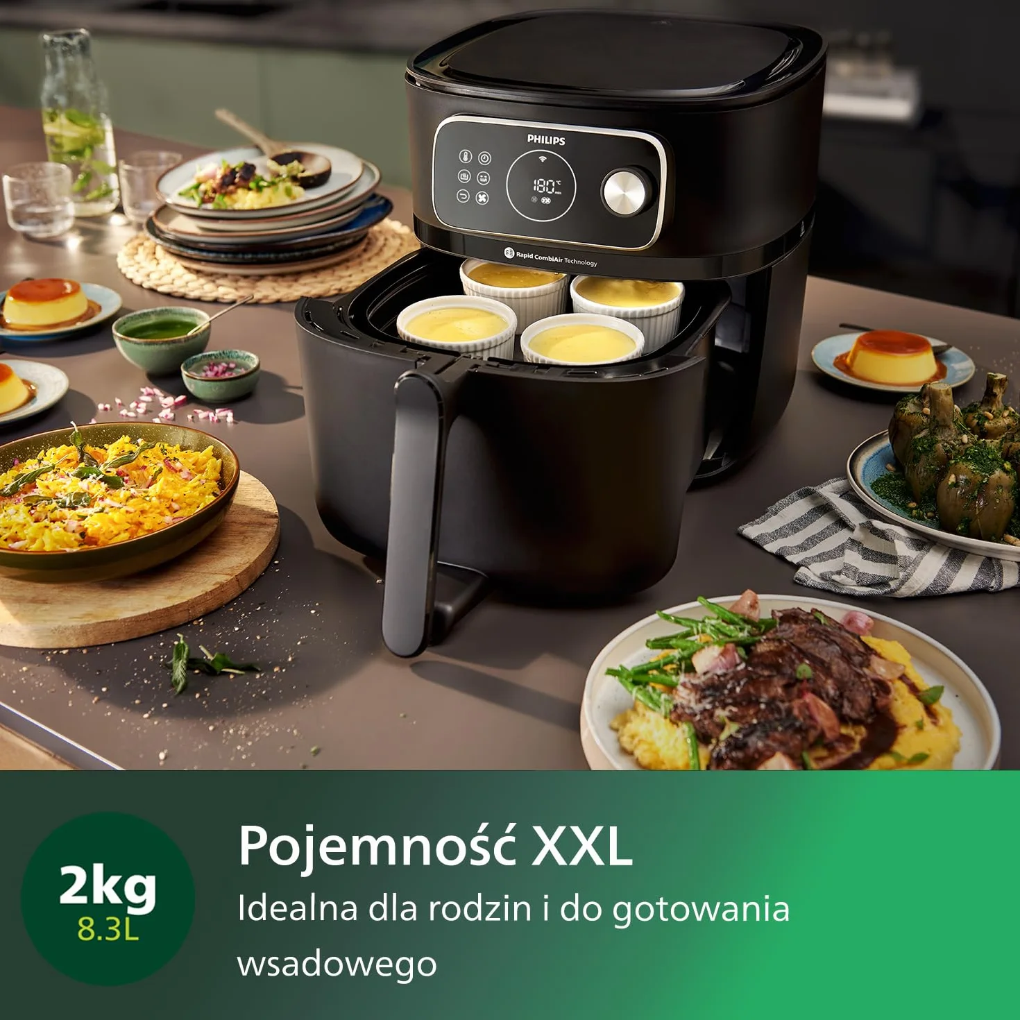 Philips Frytkownica Beztłuszczowa Combi 7000 XXL 8,3 l 2 kg 22-w-1 WiFi Rapid CombiAir HD9876/20