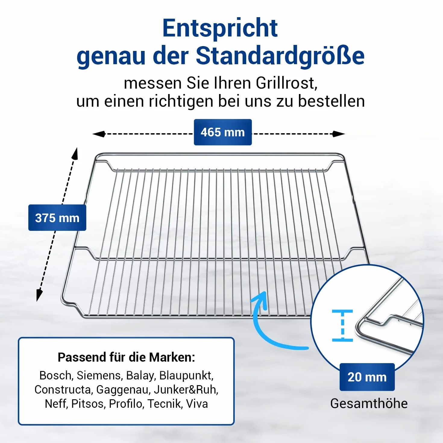 VIOKS Ruszt do grillowania ze stali nierdzewnej, 465 x 375 mm, zamiennik do Bosch 00574876 HEZ334000, ruszt do grillowania, ruszt kratowy do piekarnika Bosch, akcesoria do piekarnika