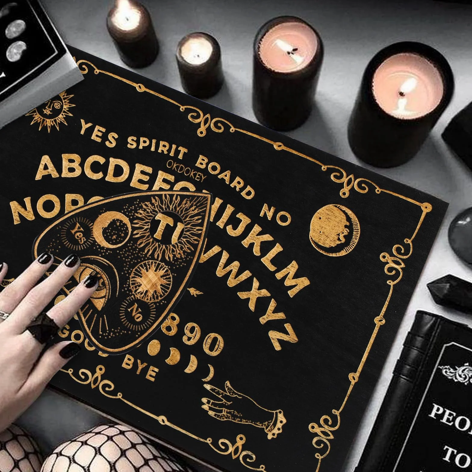 Drewniana czarna tablica Ouija 30 x 18 cm klasyczne tablice dyskusyjne z planszetką, metafizyczna tablica duchowa wiccan prezenty