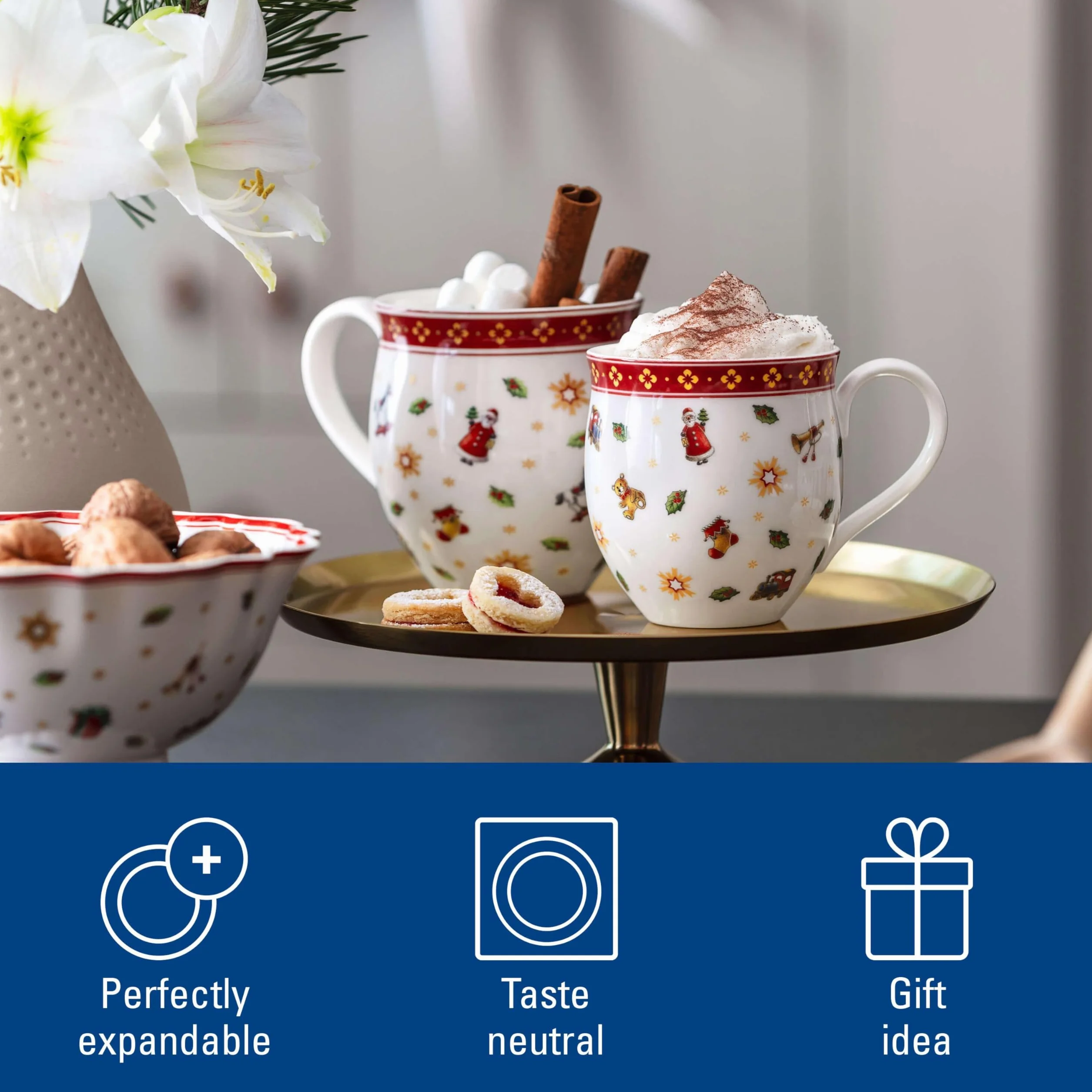 Villeroy & Boch – Toy's Delight kubek z uchem, kubek, filiżanka bożonarodzeniowa, filiżanka do kawy, kubek do gorących napojów, filiżanka na zimę, świąteczny kubek do kawy, porcelana