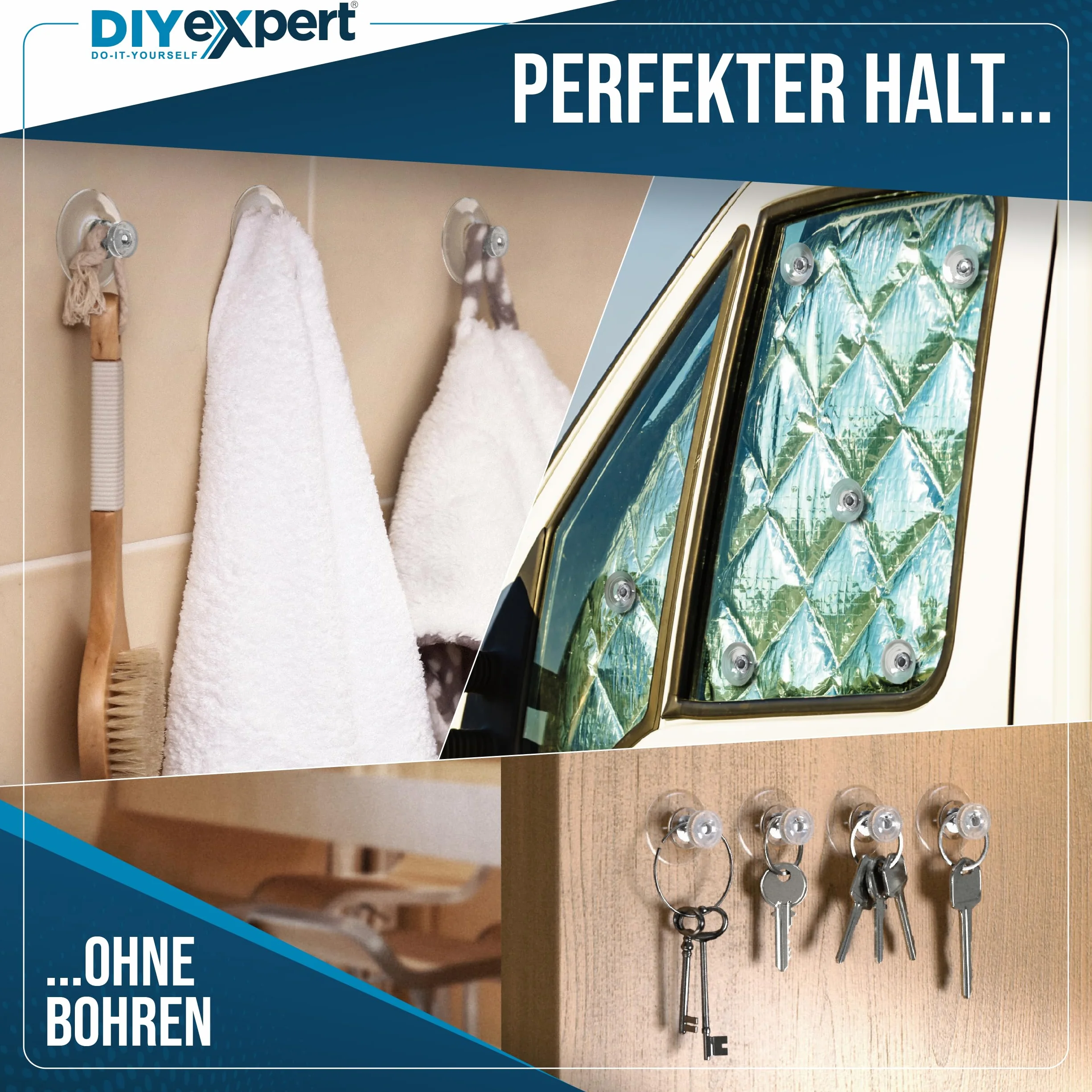 DIYexpert® 20 x przyssawka Ø 40 mm, z gwintem M4 x 10 mm, w zestawie nakrętki radełkowane przezroczyste - wyprodukowano w Niemczech