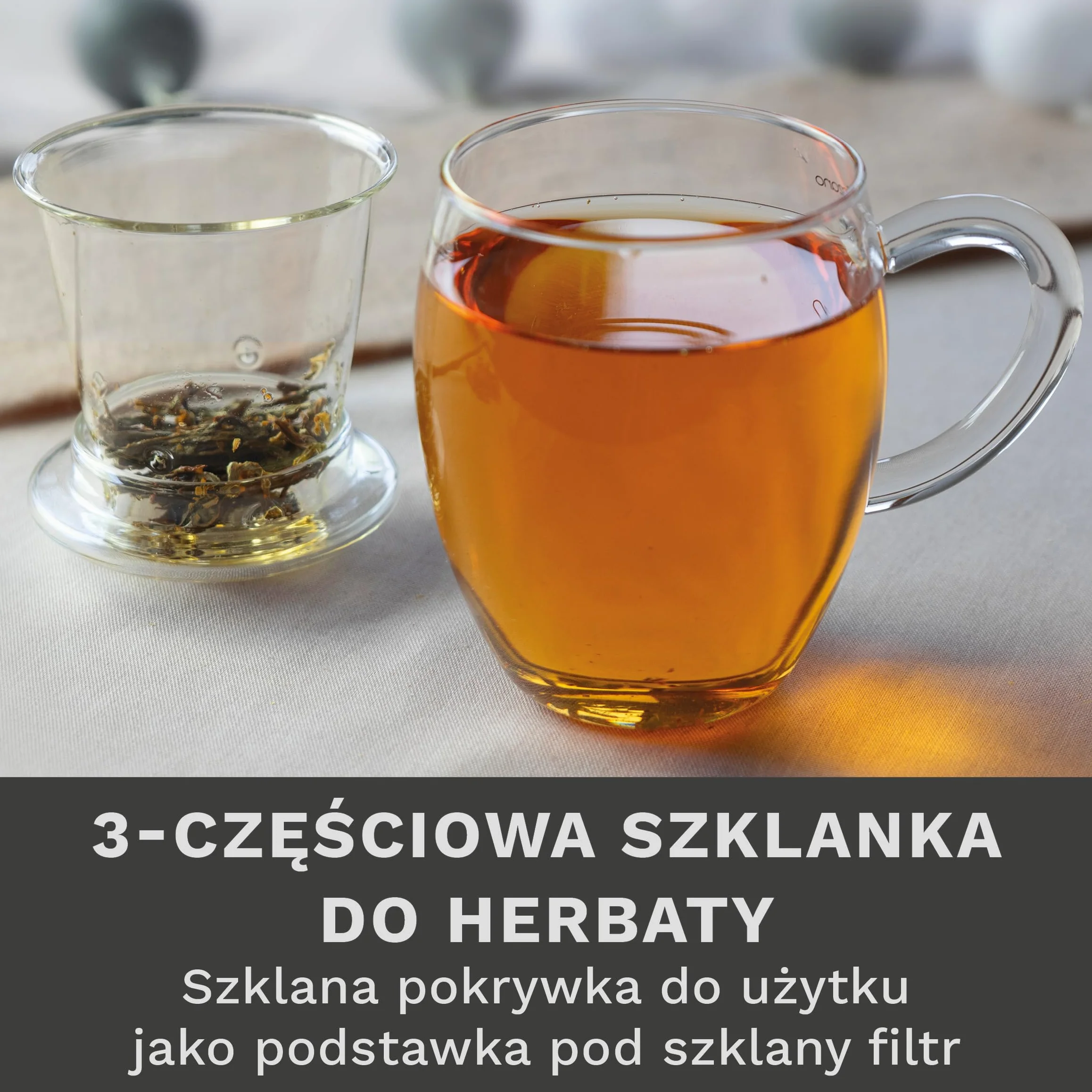 Creano Szklanka do herbaty All in one, duża filiżanka do herbaty z sitkiem i pokrywką ze szkła, 400 ml, idealny zaparzacz do herbaty