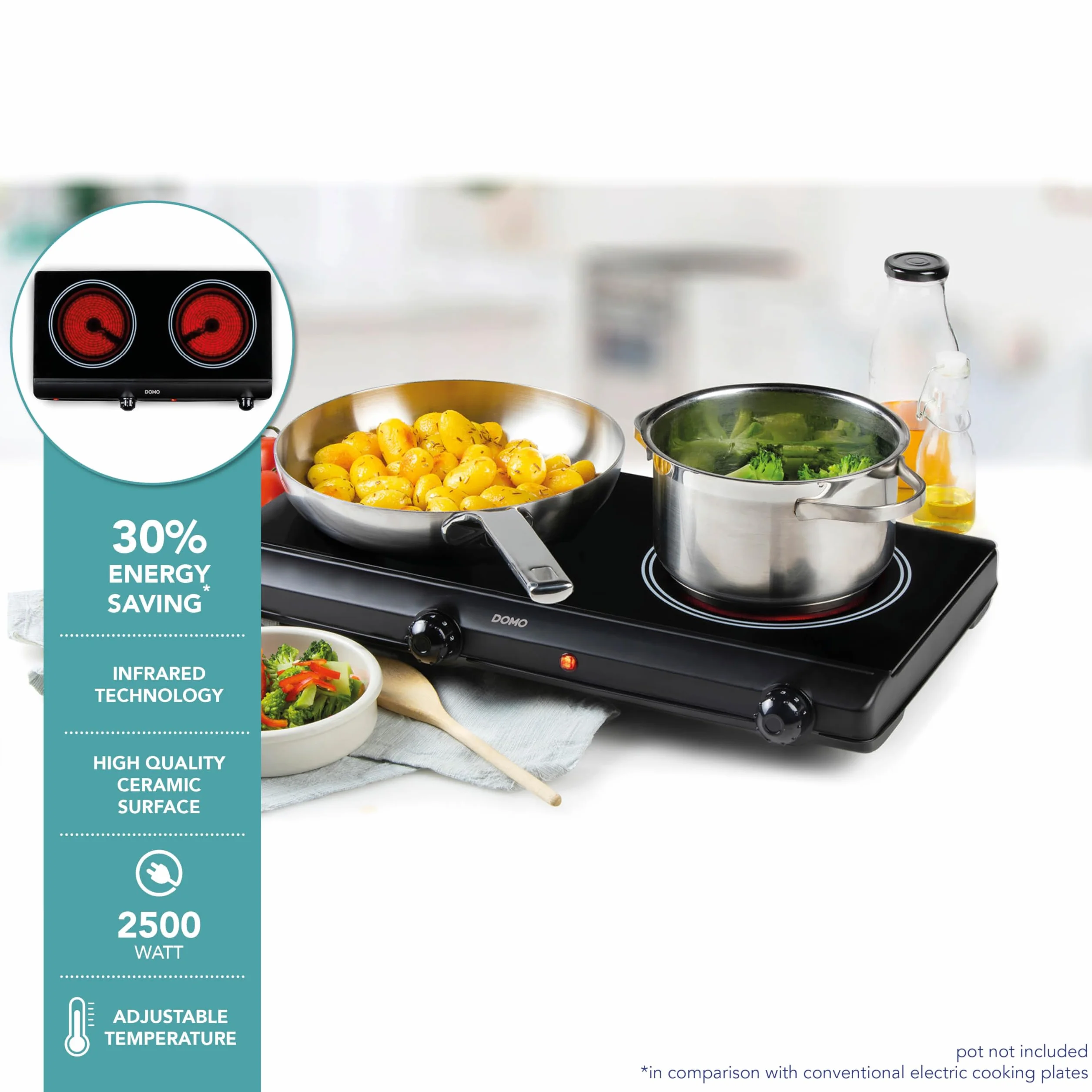 DOMO DO339KP ceramiczna płyta grzewcza – ECO – 2 płyty grzewcze – Ø 18 cm
