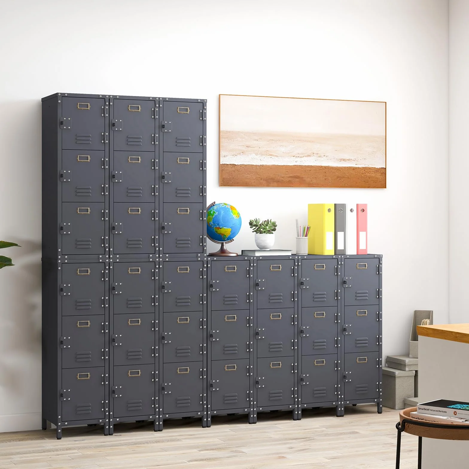 COSTWAY Metalowa szafka na dokumenty 30 x 35 x 100 cm, metalowa szafka z 3 zamykanymi drzwiami, regulowane nóżki, ochrona przed przewróceniem, szafka biurowa vintage, szafka do przechowywania do biura