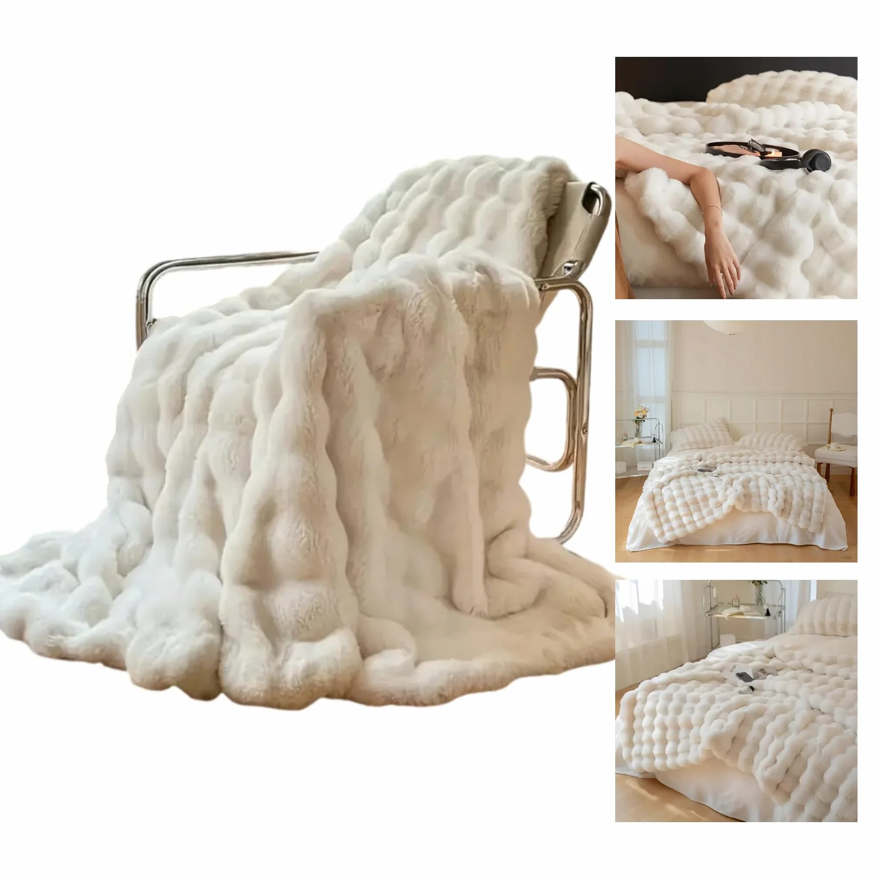 Cozyglam Puszysty Pluszowy Koc Na Łóżko Miękki Biały