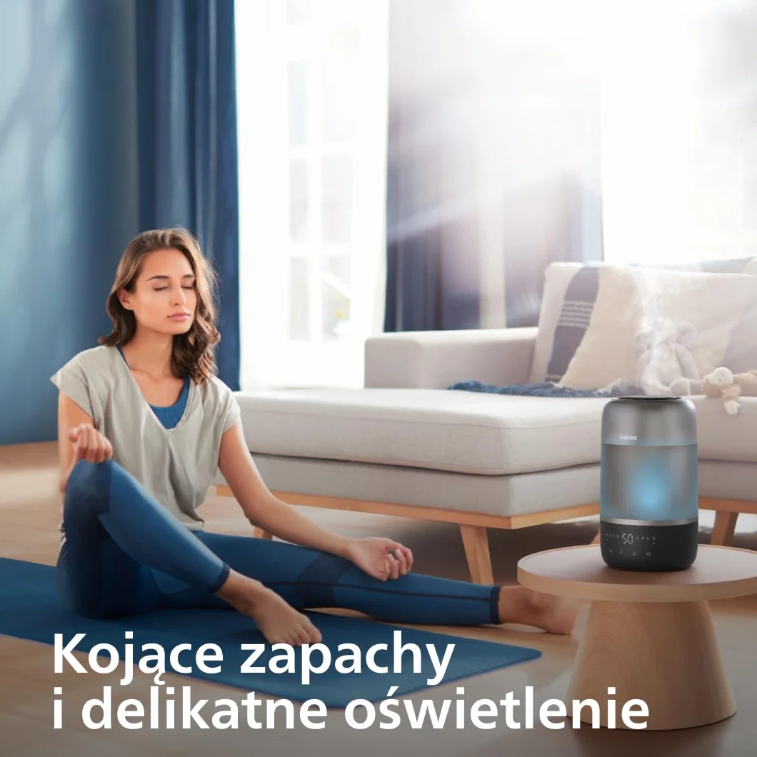 Philips Inteligentny nawilżacz, kompaktowy i mocny, z mgiełką Sky High, czas pracy do 32 godzin, aromaterapia, cichy, z ustawieniem snu i lampką nocną, do pomieszczeń o powierzchni do 41m² (HU1510/03)