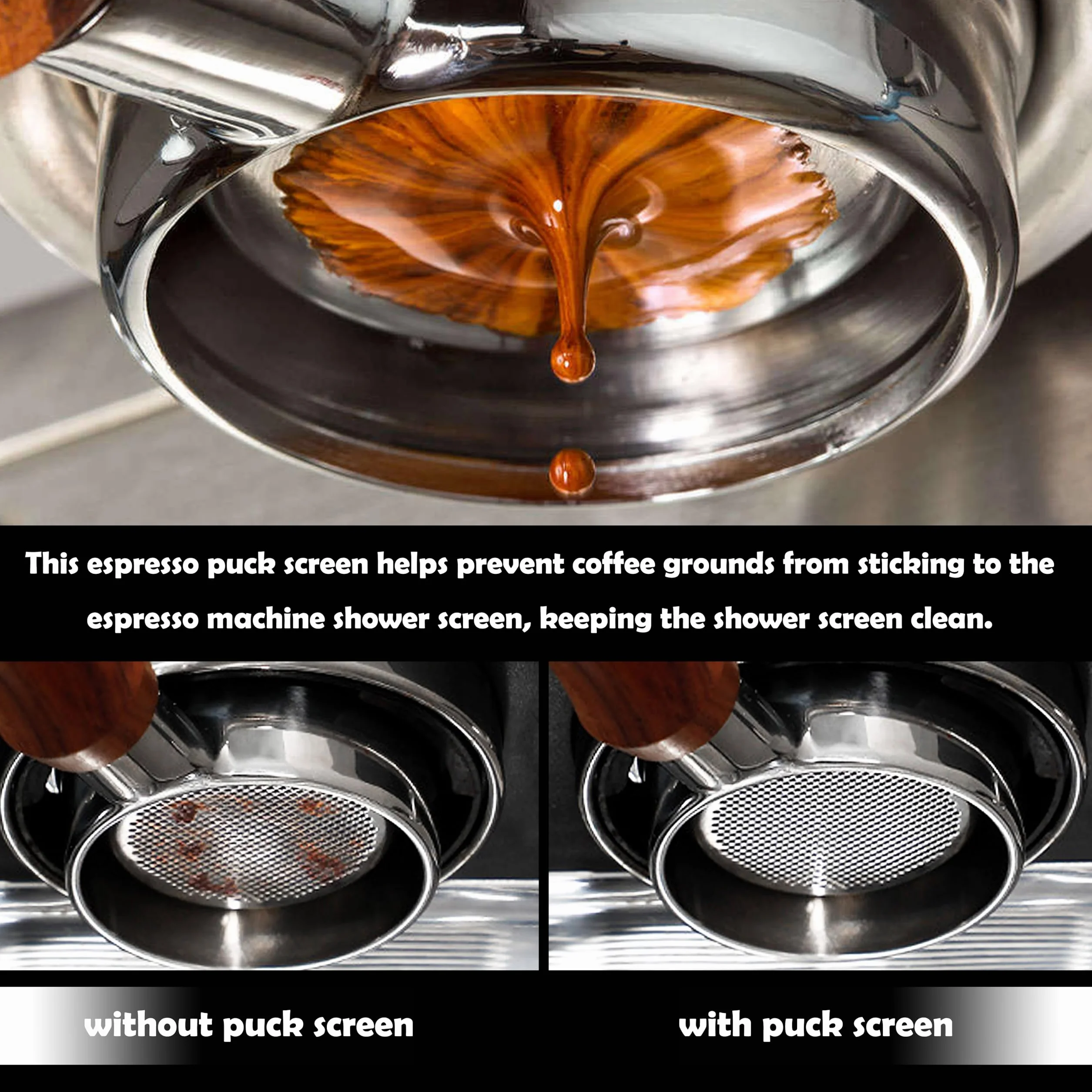 NEOUZA V4 Krążek do espresso, grubość 0,8 mm, siatka o strukturze plastra miodu, dwuwarstwowa, stal nierdzewna, do kosza portafiltra, 1 szt., srebrny, 51 mm