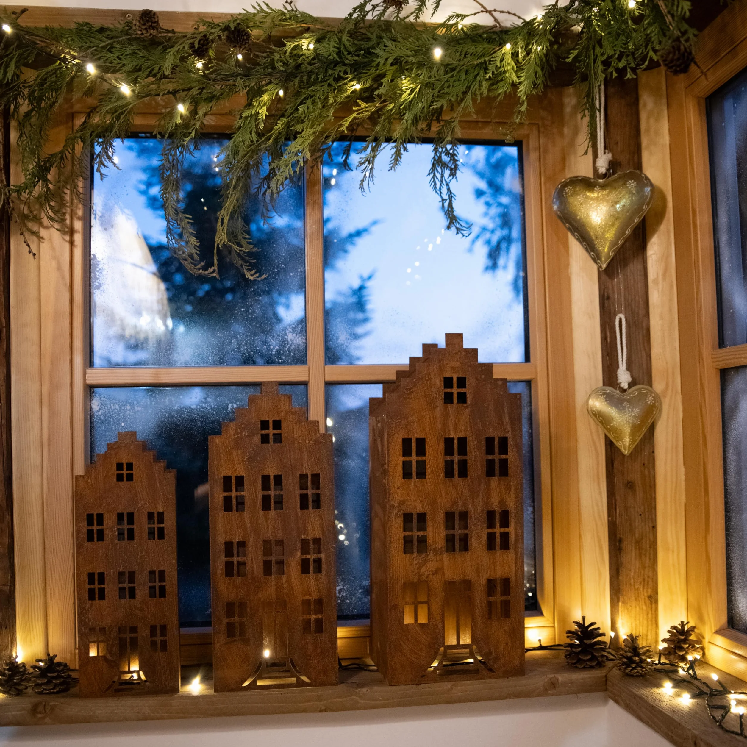 Kapaga - rdzawy metalowy lampion na świece do wnętrz, latarnie ogrodowe, świece, domek z latarniami, domek na podgrzewacze, do Room Decor, na prezenty, szlachetna rdza (rdza, wysokość 33 cm)