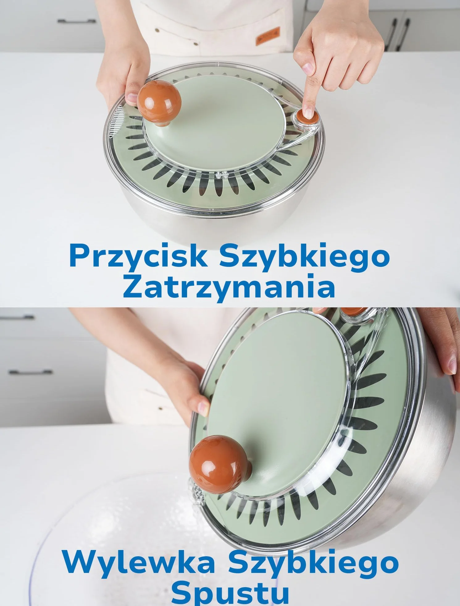 Lunememo Wirówka do Sałaty ze Stali Nierdzewnej, Antypoślizgowym Spodem, Przyciskiem Stop, Wirówka do Owoców i Warzyw, Bez BPA, 5L