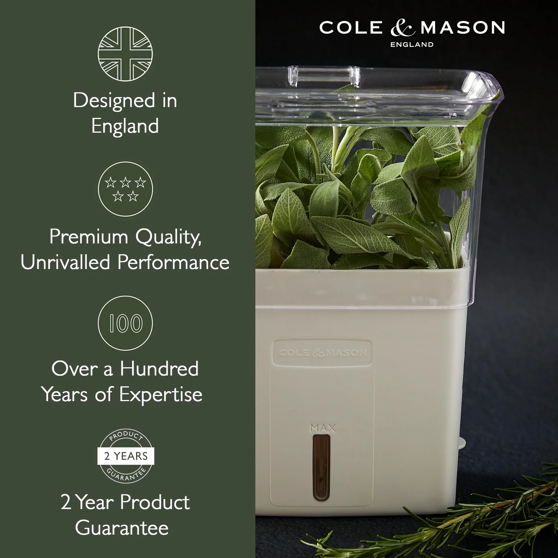 Cole & Mason Tealby Fresh Cut Pojemnik na Zioła, Biały/Przezroczysty, 380 ml