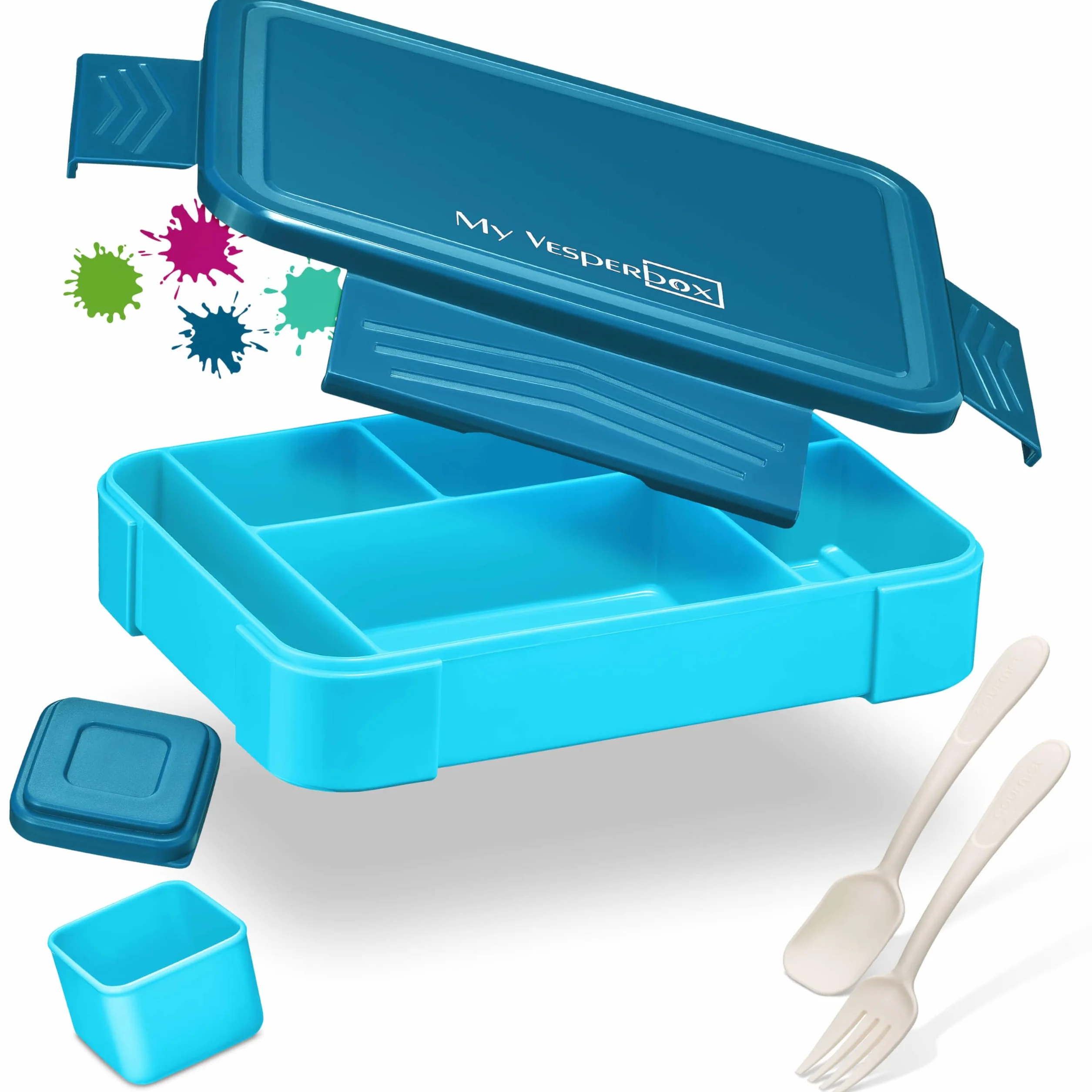 My Vesperbox Lite Bento Box Pudełko na drugie śniadanie dla dzieci, niezwykle wytrzymałe, pojemnik na chleb, idealny do przedszkola i szkoły (niebieski)