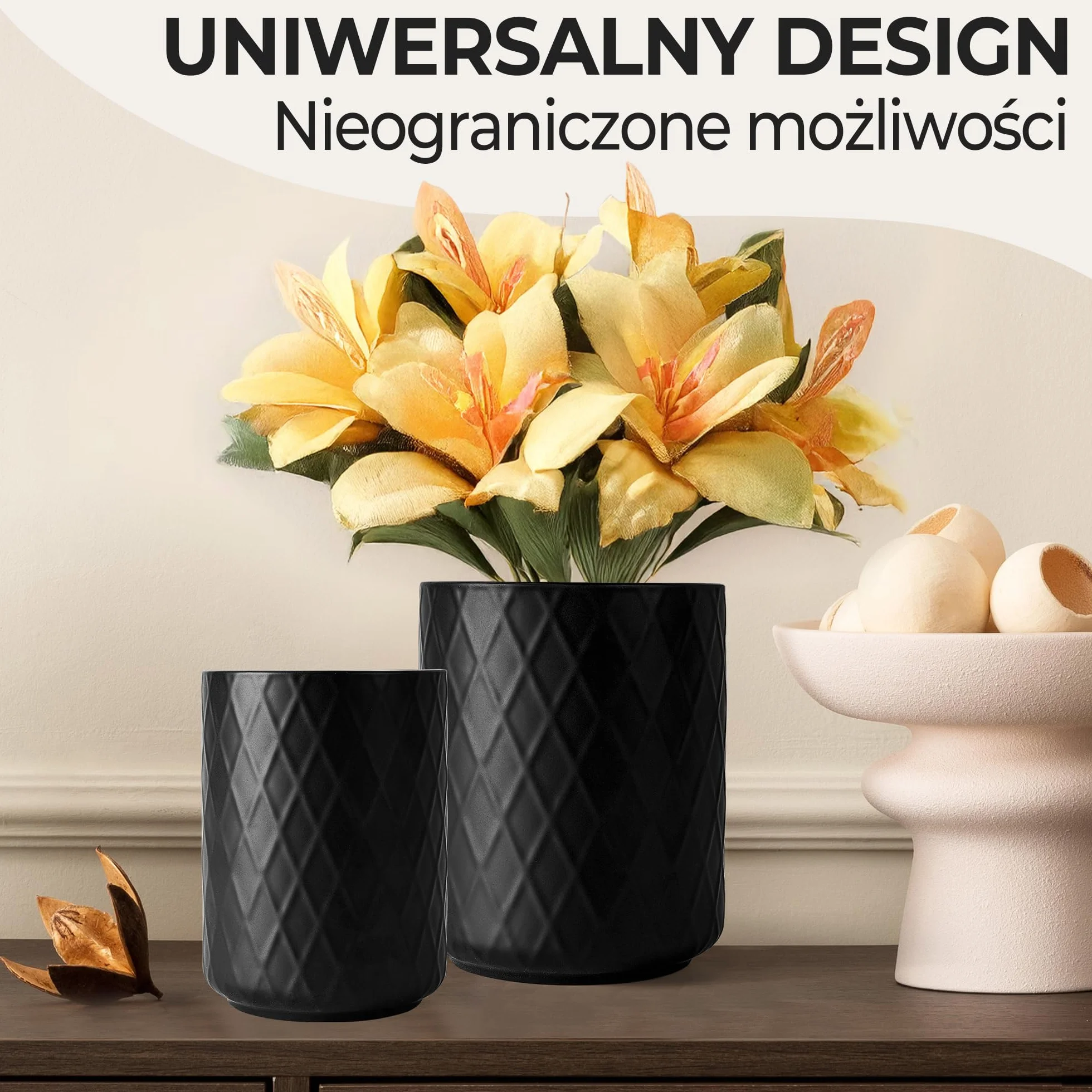 MIAMIO – Pojemnik na Przybory Kuchenne Ceramiczny / Zestaw Organizatorów Kuchennych, Dekoracja Wiejska do Organizacji Blatu i Przechowywania Sztućców, Łyżek Kuchennych (Czarny)