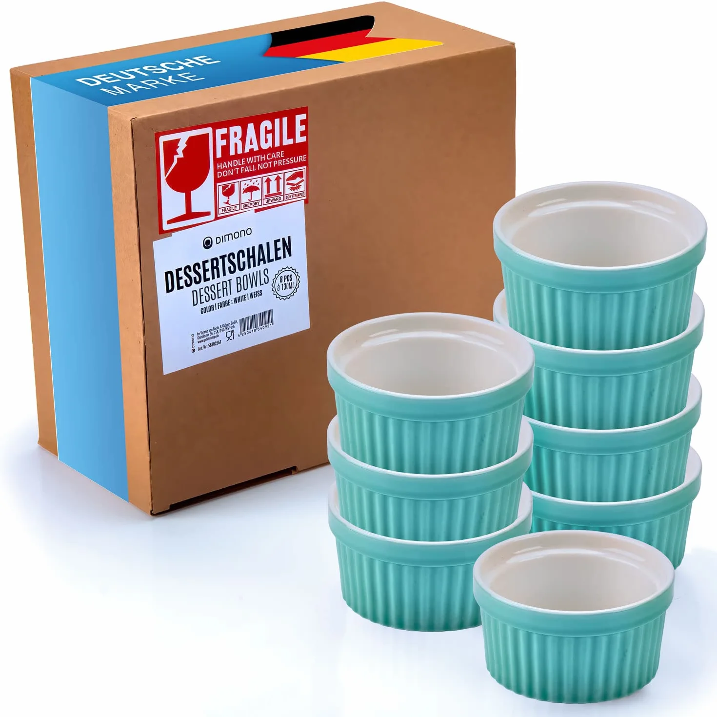 Miseczki deserowe Dimono 170 ml zestaw 8 szt. turkusowe do kremów Brulee Souflee