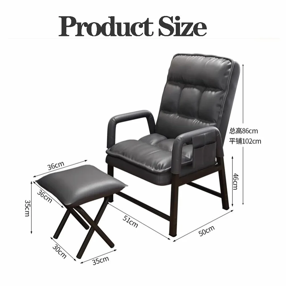 Ergonomiczne skórzane krzesło akcentujące z regulowanym oparciem i otomaną rozkładaną sofą z wysokim oparciem, wygodny gruby wyściełany fotel, kolor neronowy, idealny do salonu i biura