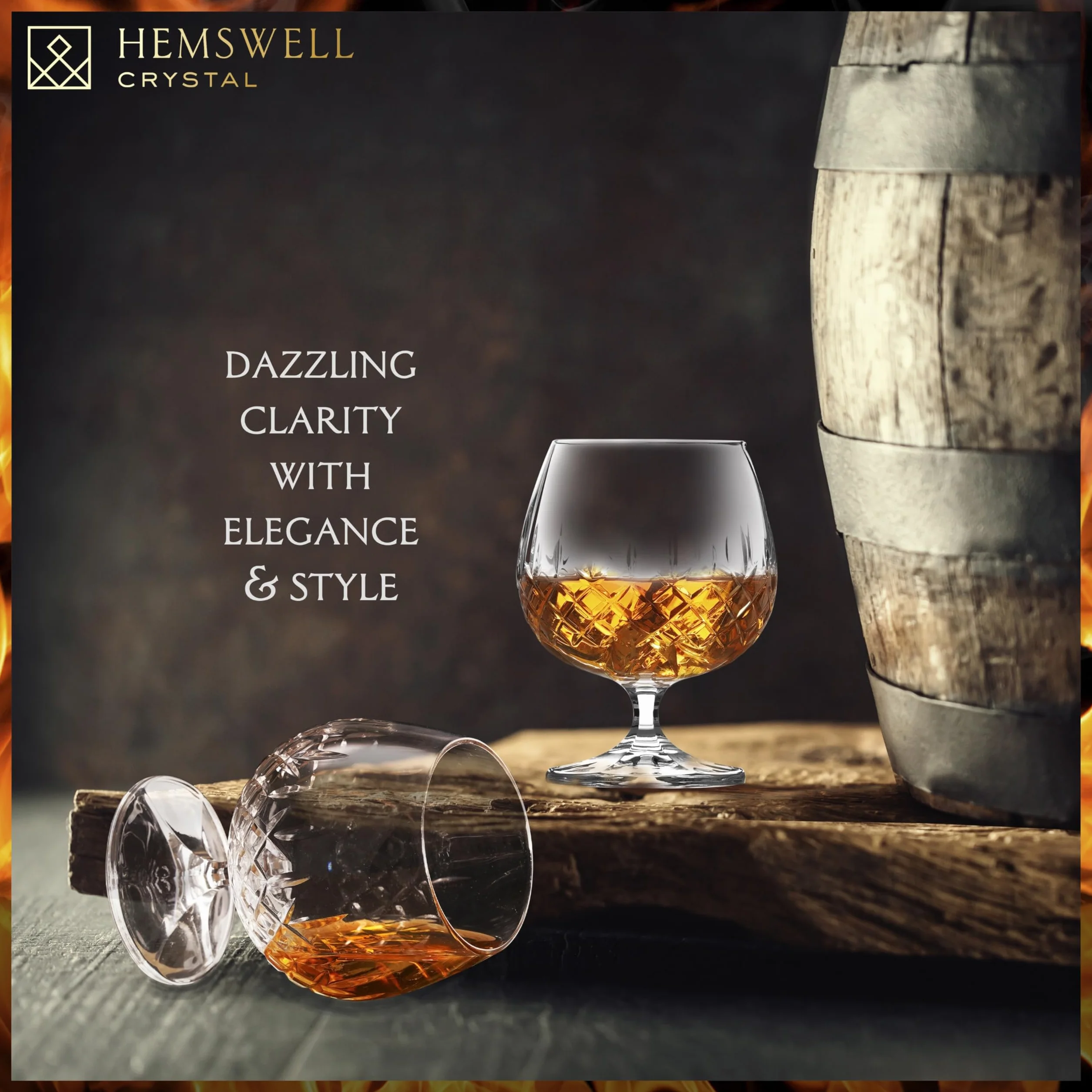 Zestaw kieliszków do brandy Hemswell 2 sztuki - kryształowe kieliszki do koniaku z satynową podszewką w pudełku prezentowym 250 ml - wzór Wicklow